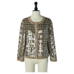Cardigan en cachemire beige avec paillettes CHANEL