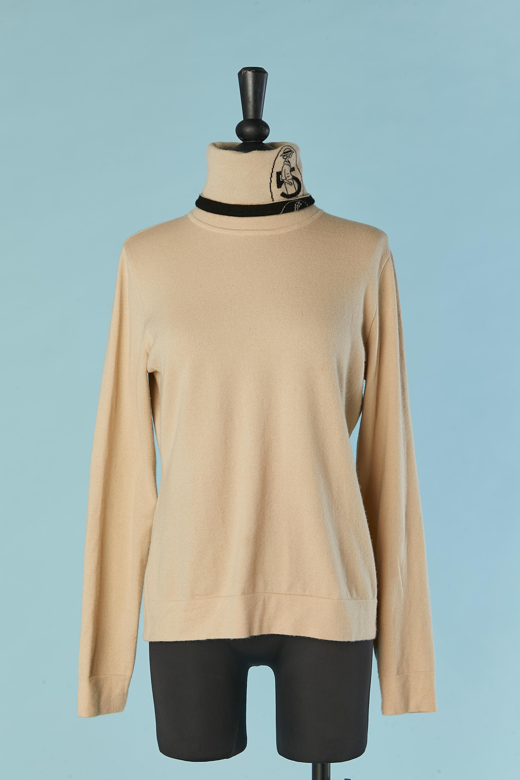 Beige cashmere turtle neck sweater with 