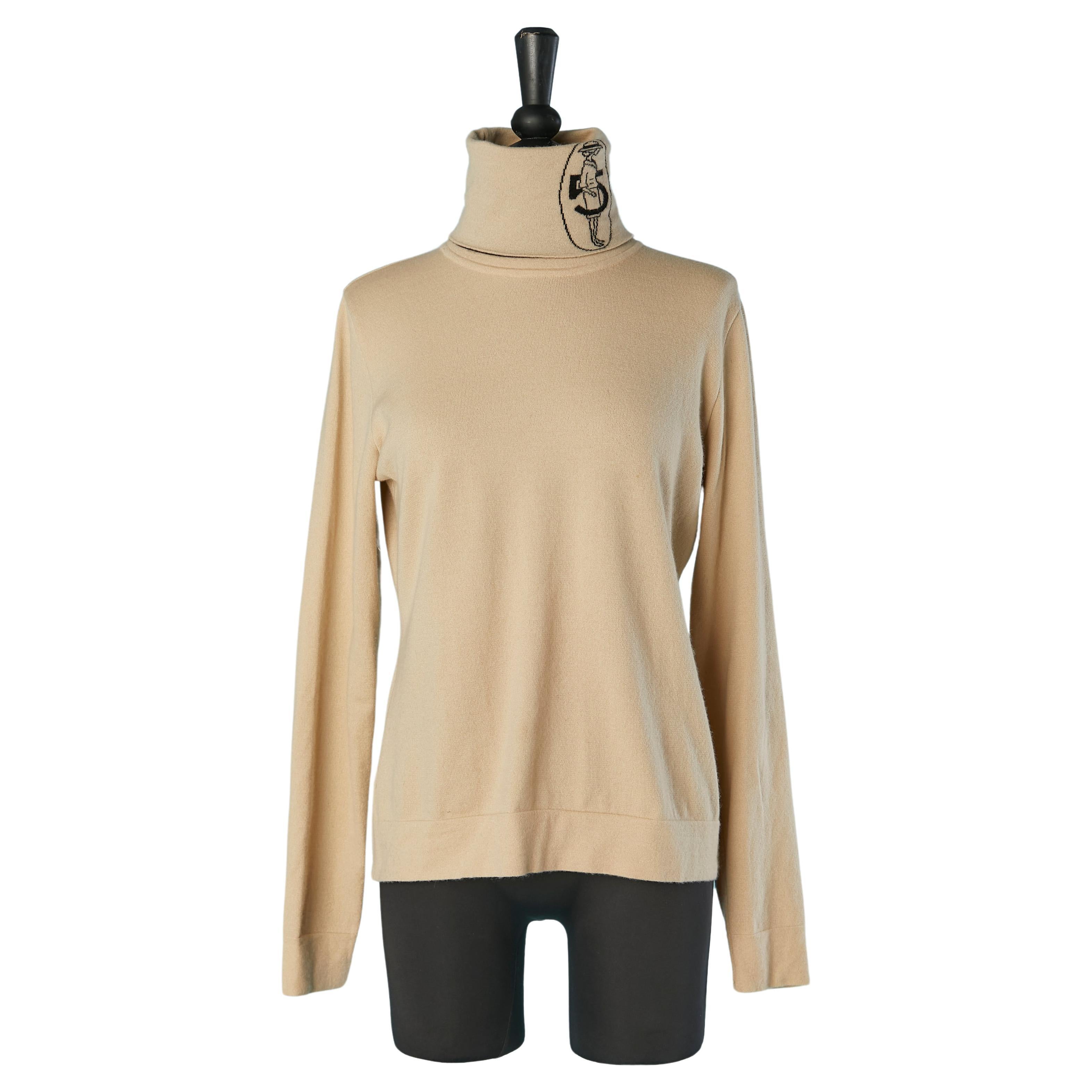 Beige cashmere turtle neck sweater Chanel For Sale