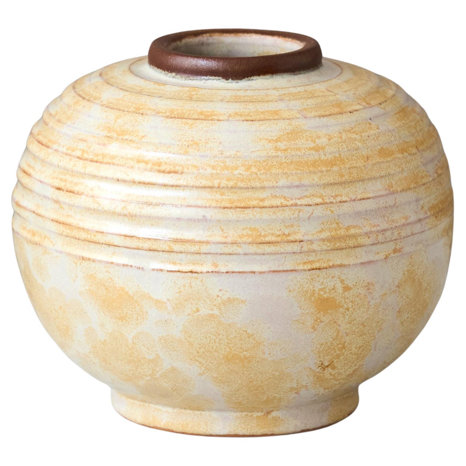 Vase Globe Art Déco en céramique beige, Anna-Lisa Thomson, Upsala Ekeby, Suède années 1930