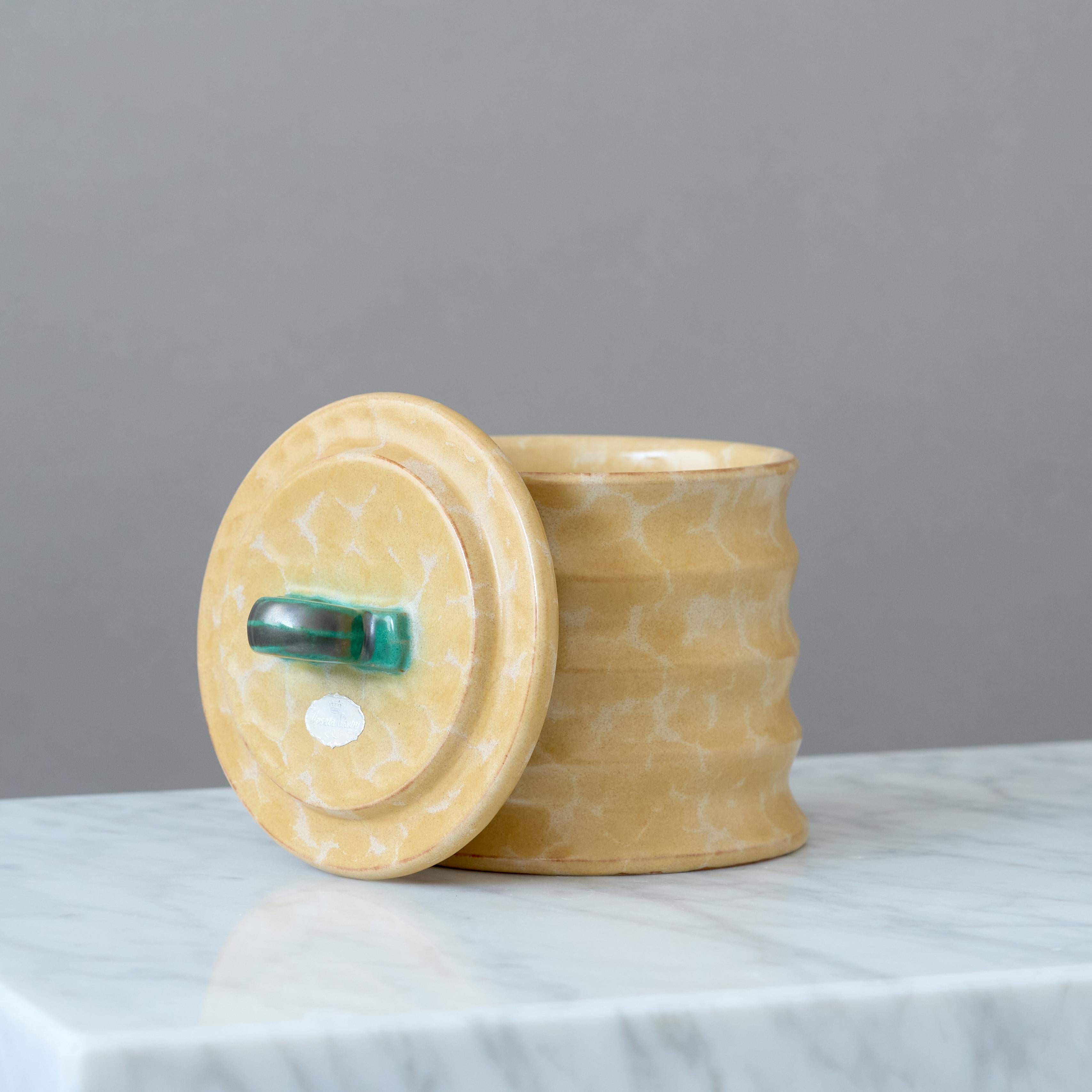 Glazed Beige Ceramic Art Deco Lidded Box by Upsala Ekeby, Sweden, 1930s. For Sale