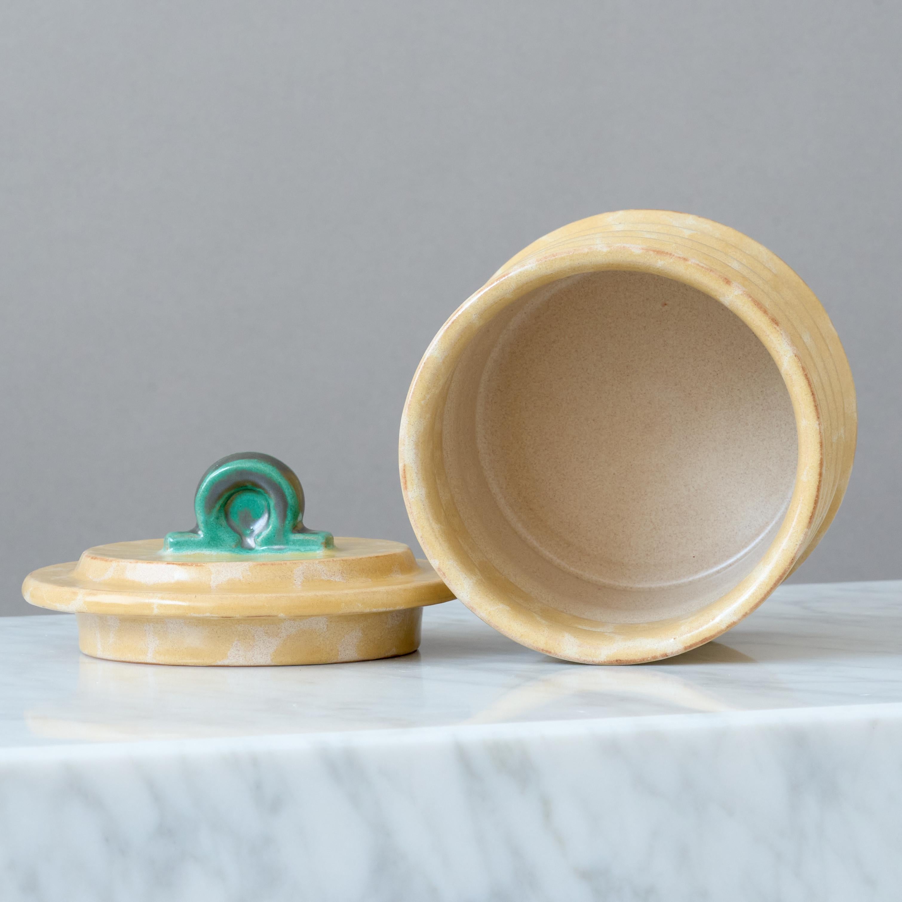 20th Century Beige Ceramic Art Deco Lidded Box by Upsala Ekeby, Sweden, 1930s. For Sale