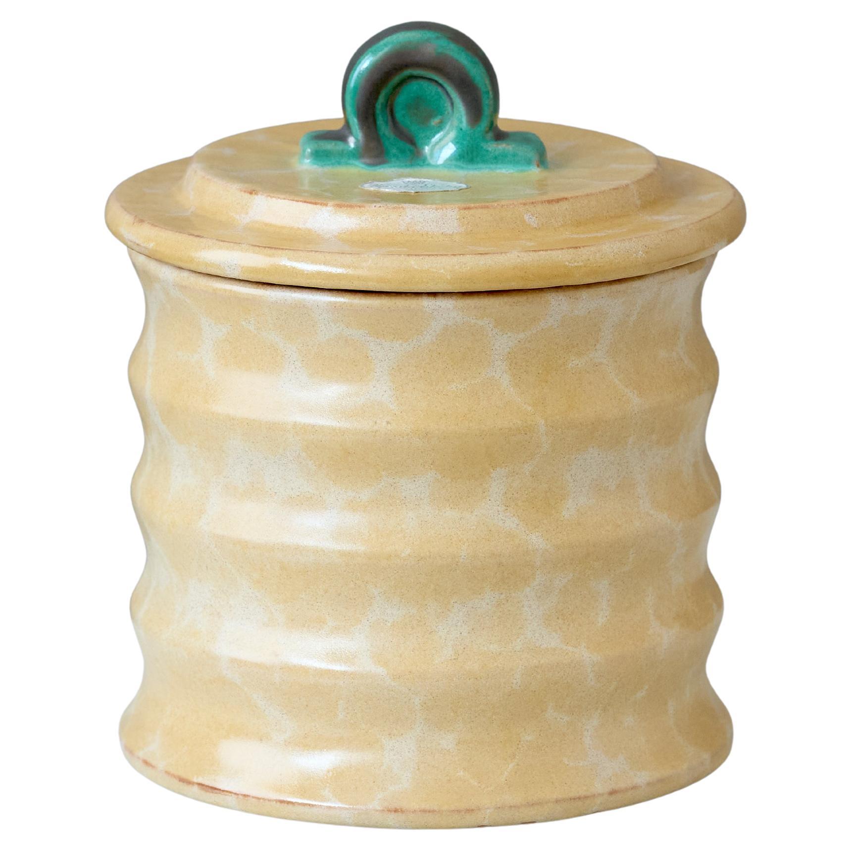 Beige Ceramic Art Deco Lidded Box by Upsala Ekeby, Sweden, 1930s. For Sale
