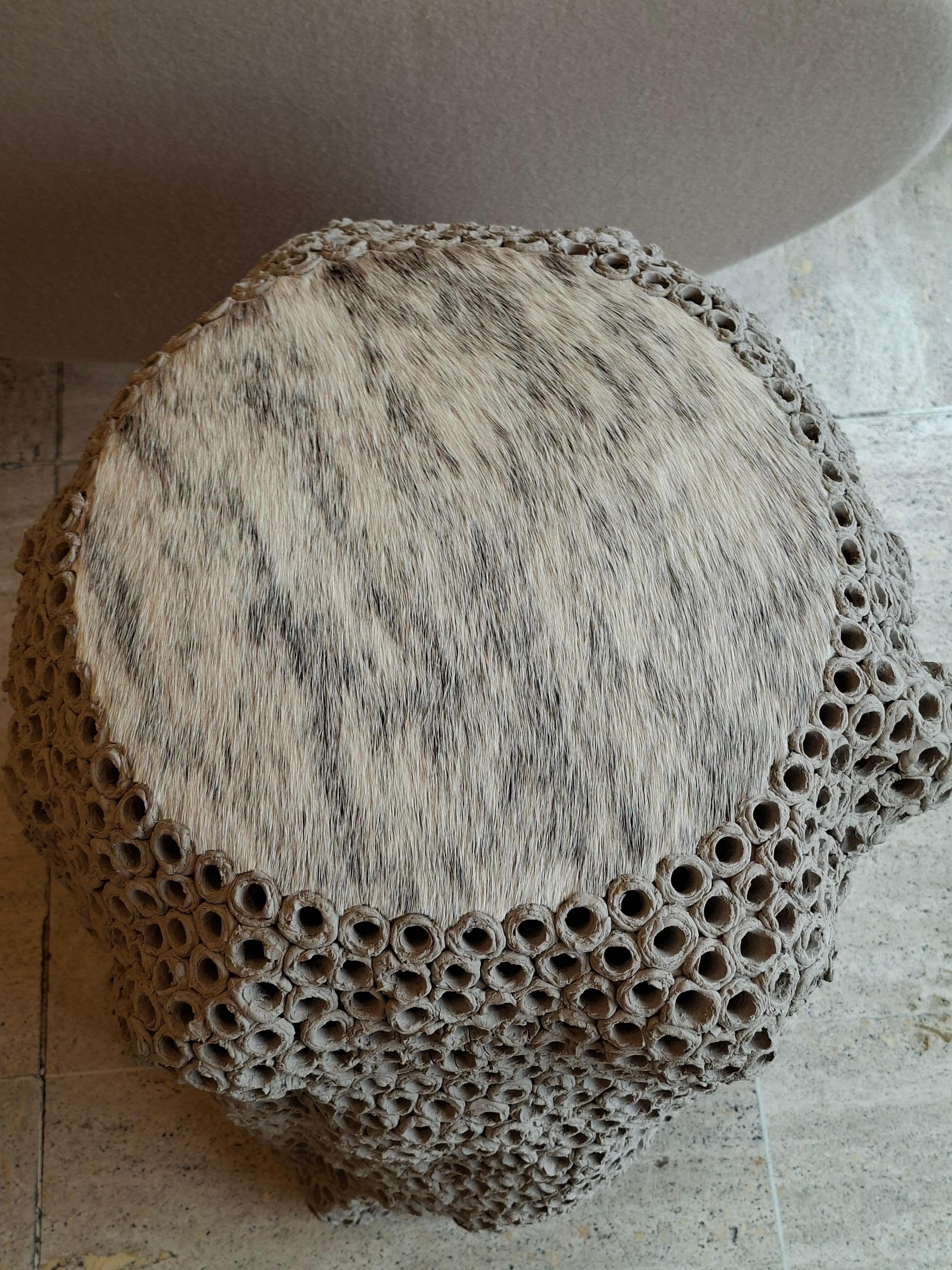 Beige ceramic end table or stool by Gilles Caffier, limited edition n°23/30 For Sale 4
