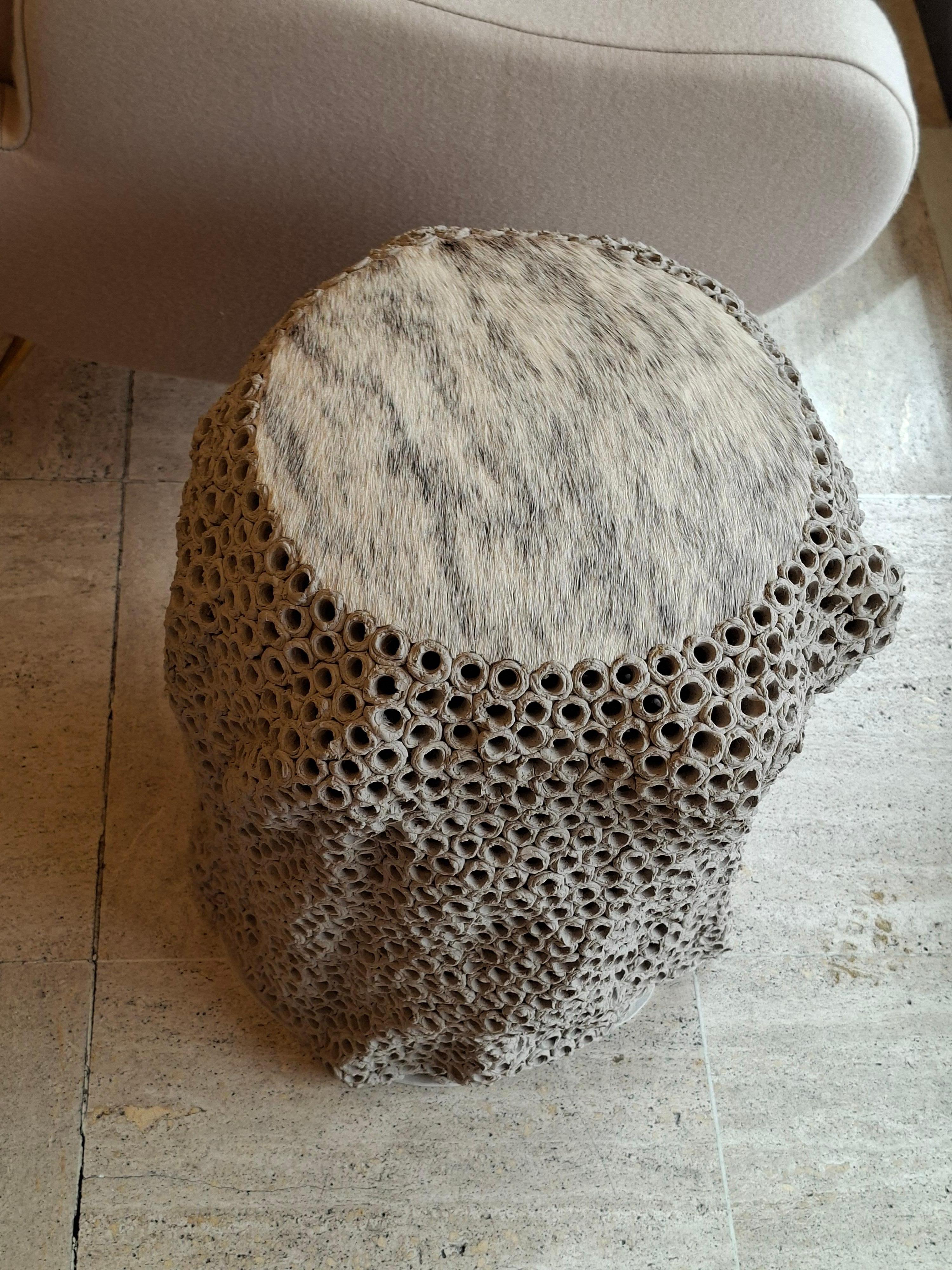 Beige ceramic end table or stool by Gilles Caffier, limited edition n°23/30 For Sale 5