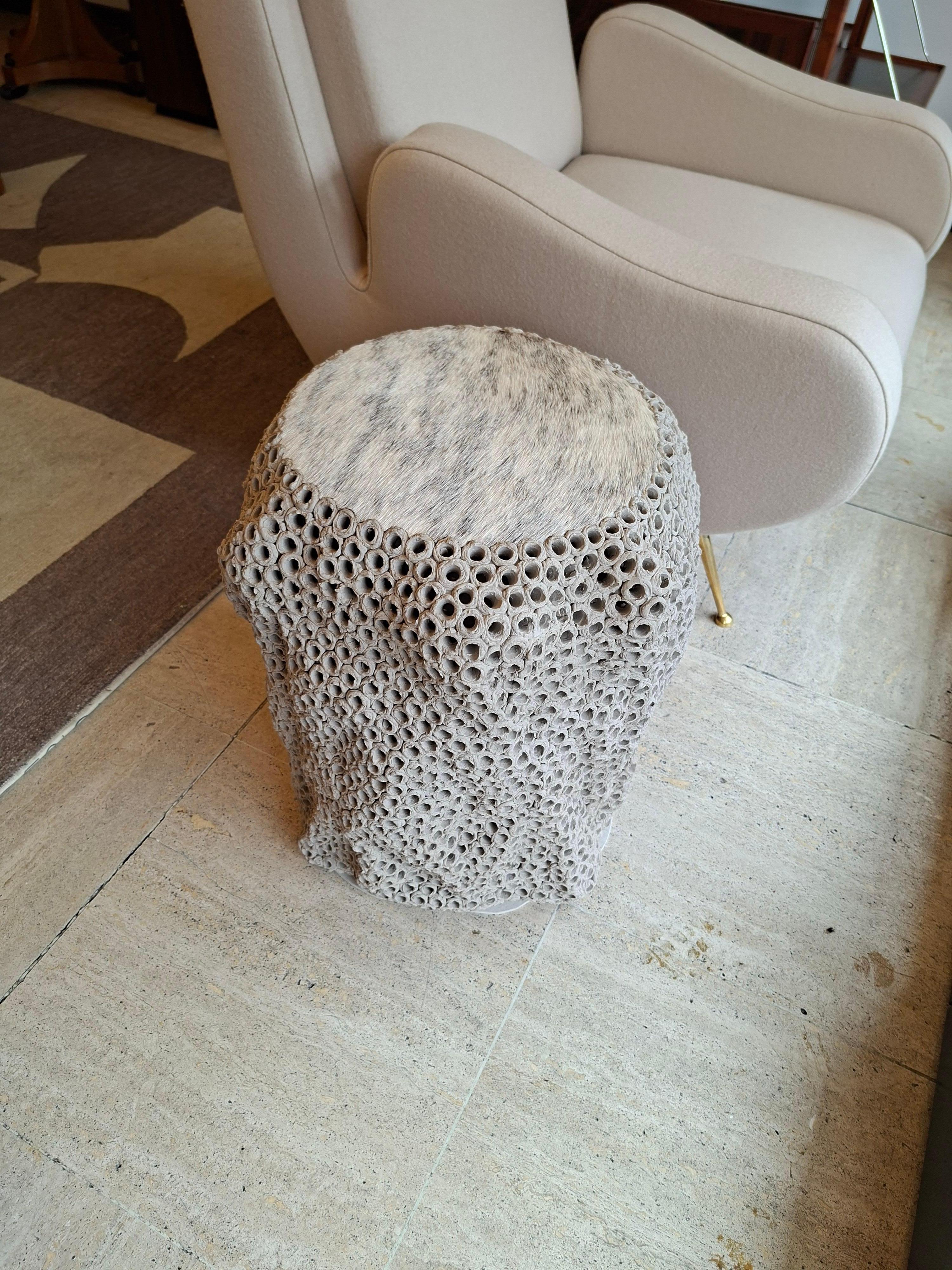 Contemporary Beige ceramic end table or stool by Gilles Caffier, limited edition n°23/30 For Sale