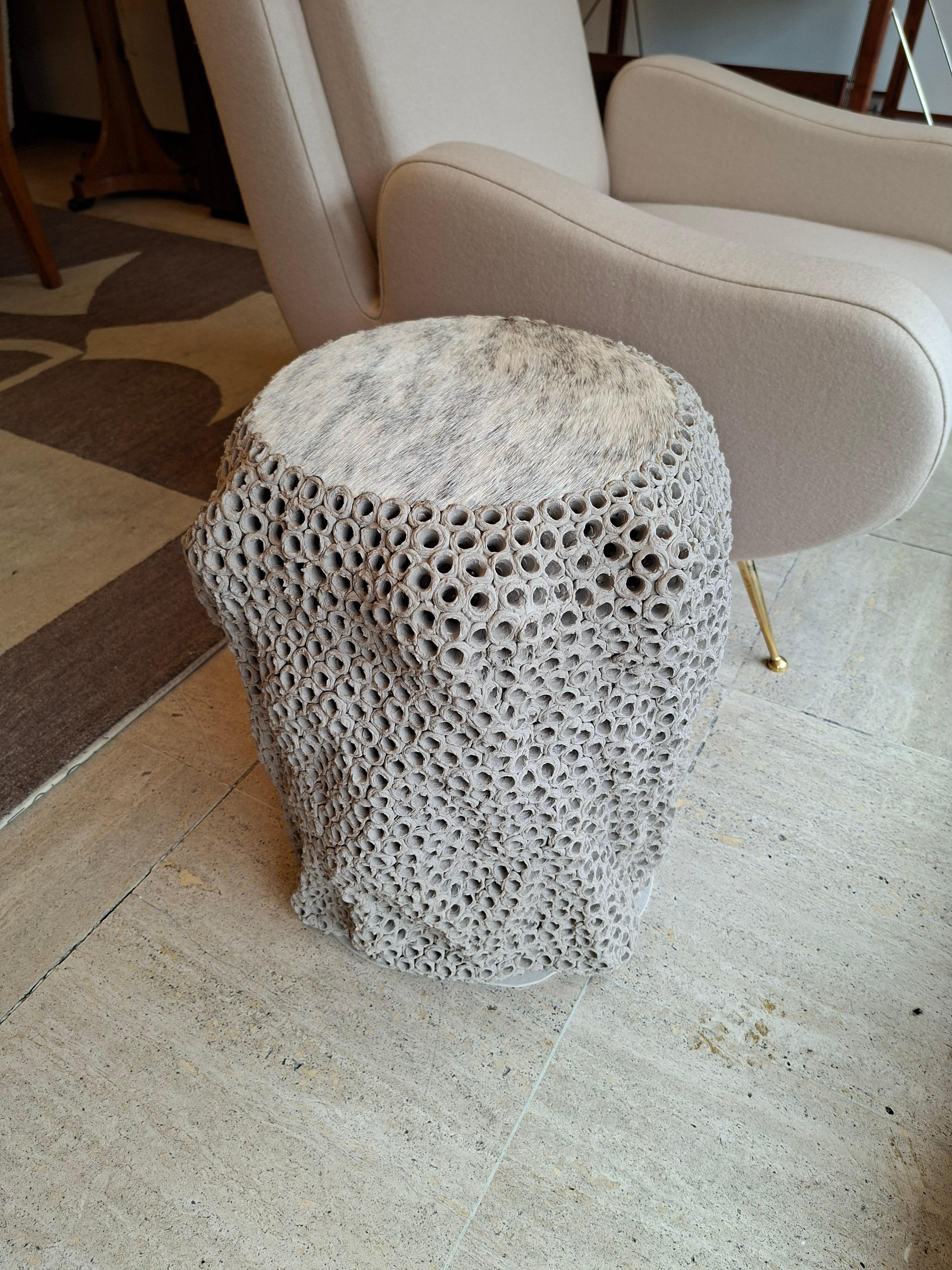 Ceramic Beige ceramic end table or stool by Gilles Caffier, limited edition n°23/30 For Sale