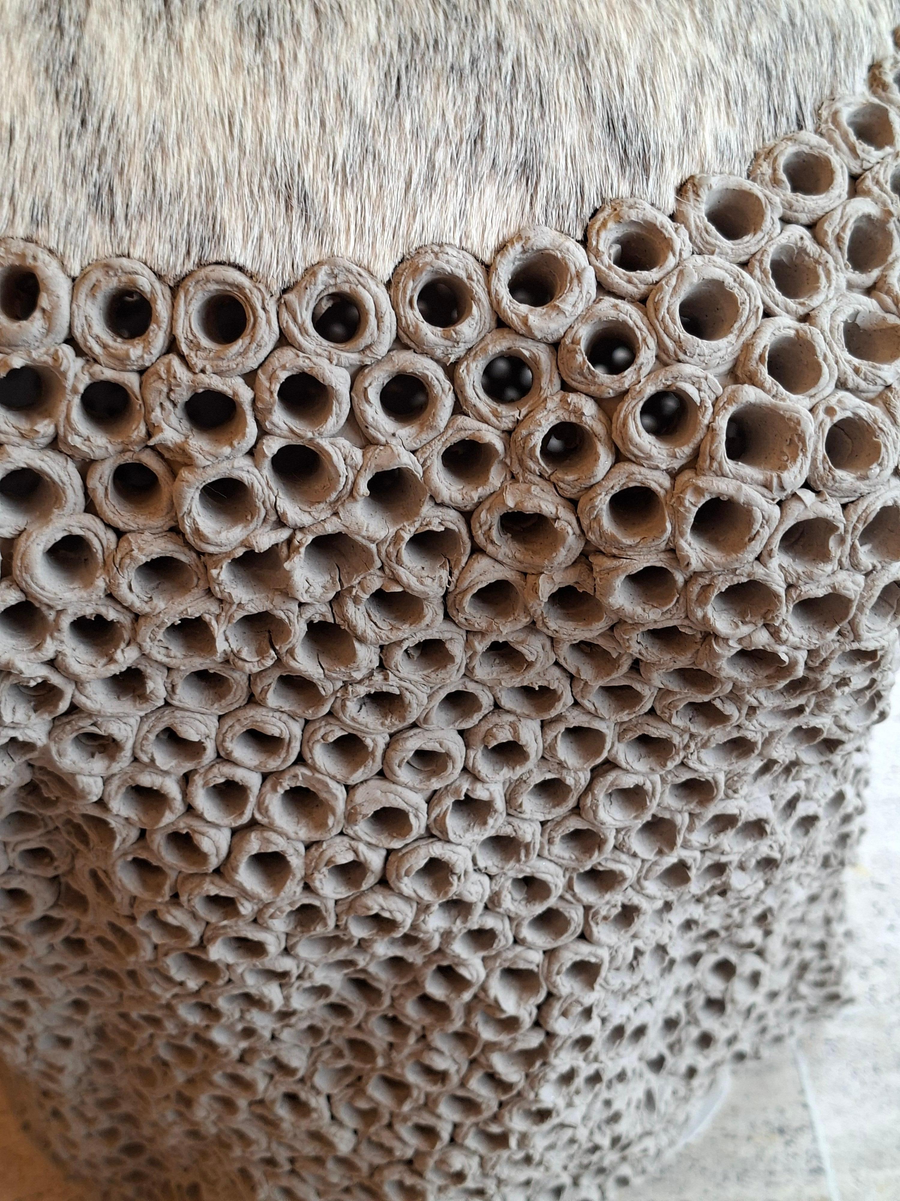 Beige ceramic end table or stool by Gilles Caffier, limited edition n°23/30 For Sale 1