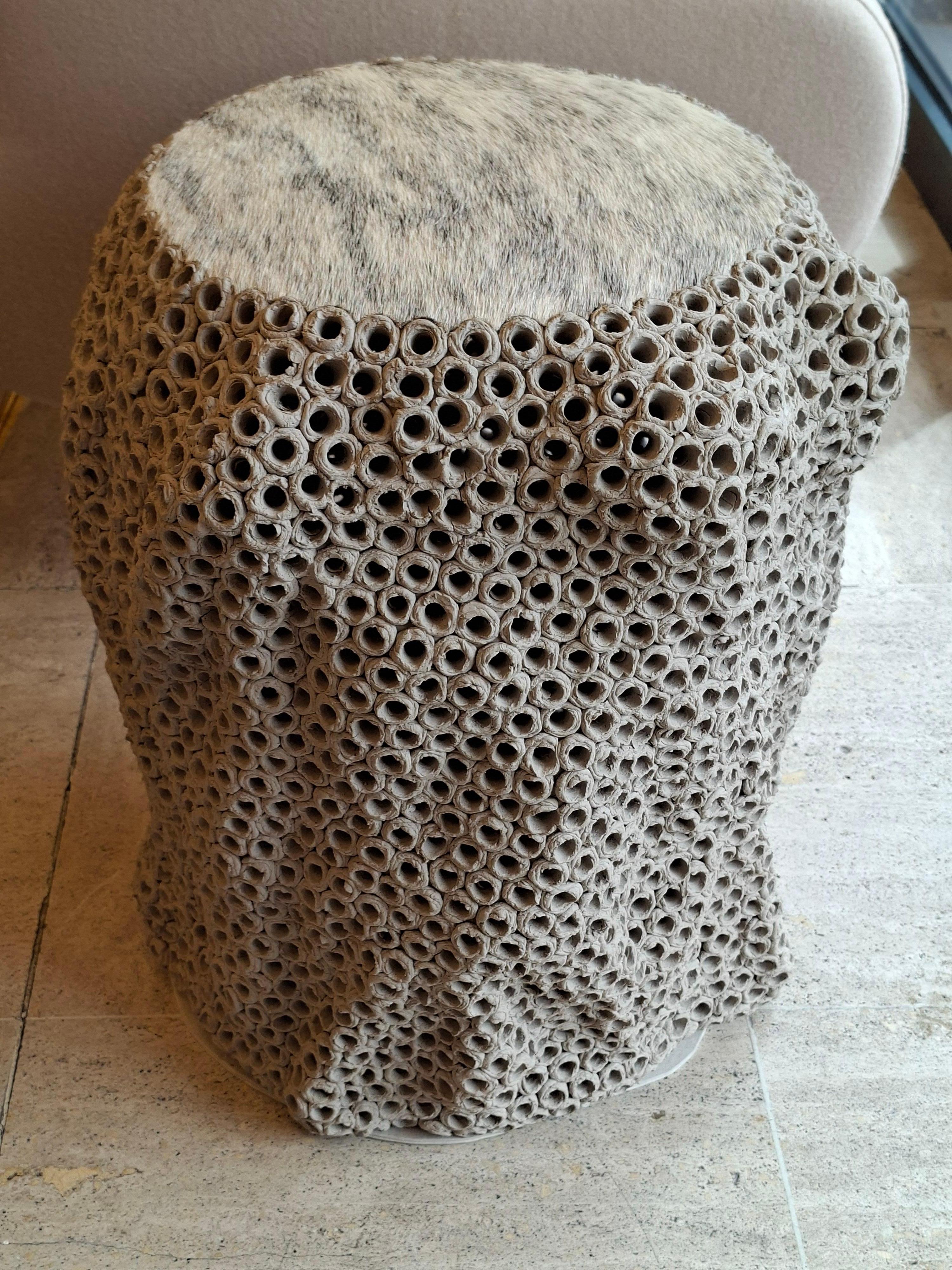Beige ceramic end table or stool by Gilles Caffier, limited edition n°23/30 For Sale 3