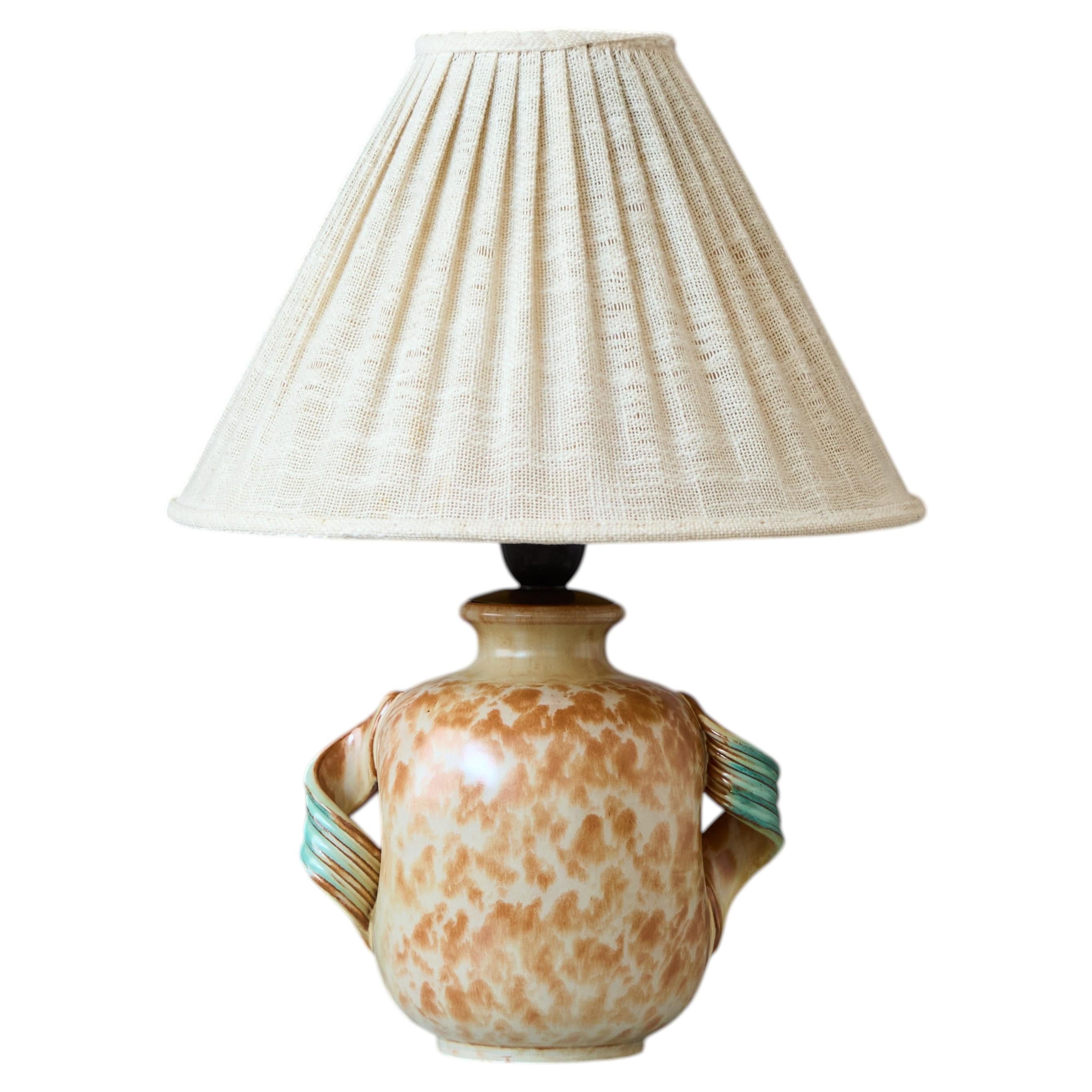 Beige Ceramic Table Lamp by Anna-Lisa Thomson. Upsala Ekeby, Sweden, 1940s.