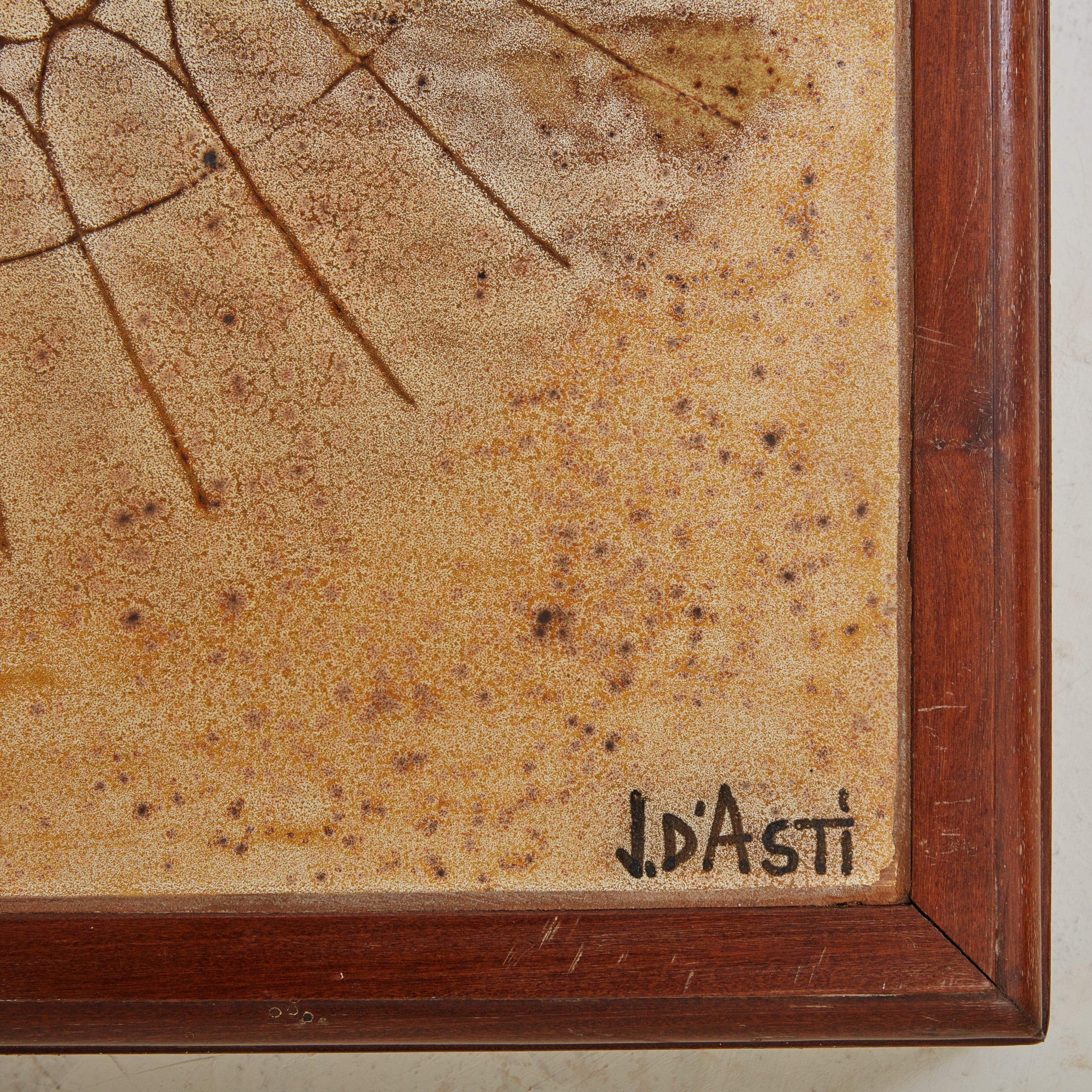 Francese Scultura da parete in piastrelle di ceramica beige con cornice in Wood di Jean D'asti, Francia anni '60 in vendita