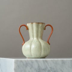 Vaso in ceramica beige di Anna-Lisa Thomson. Upsala Ekeby, Svezia, anni '30.