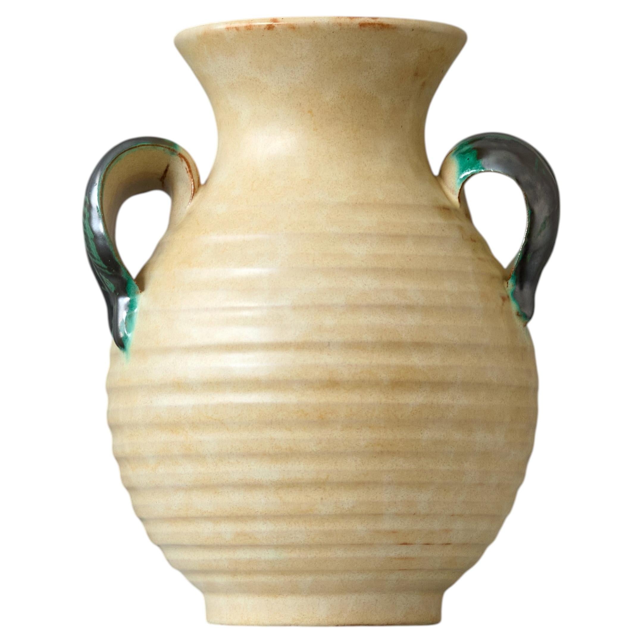 Beige Ceramic Vase by Anna-Lisa Thomson. Upsala Ekeby, Sweden, 1940s.
