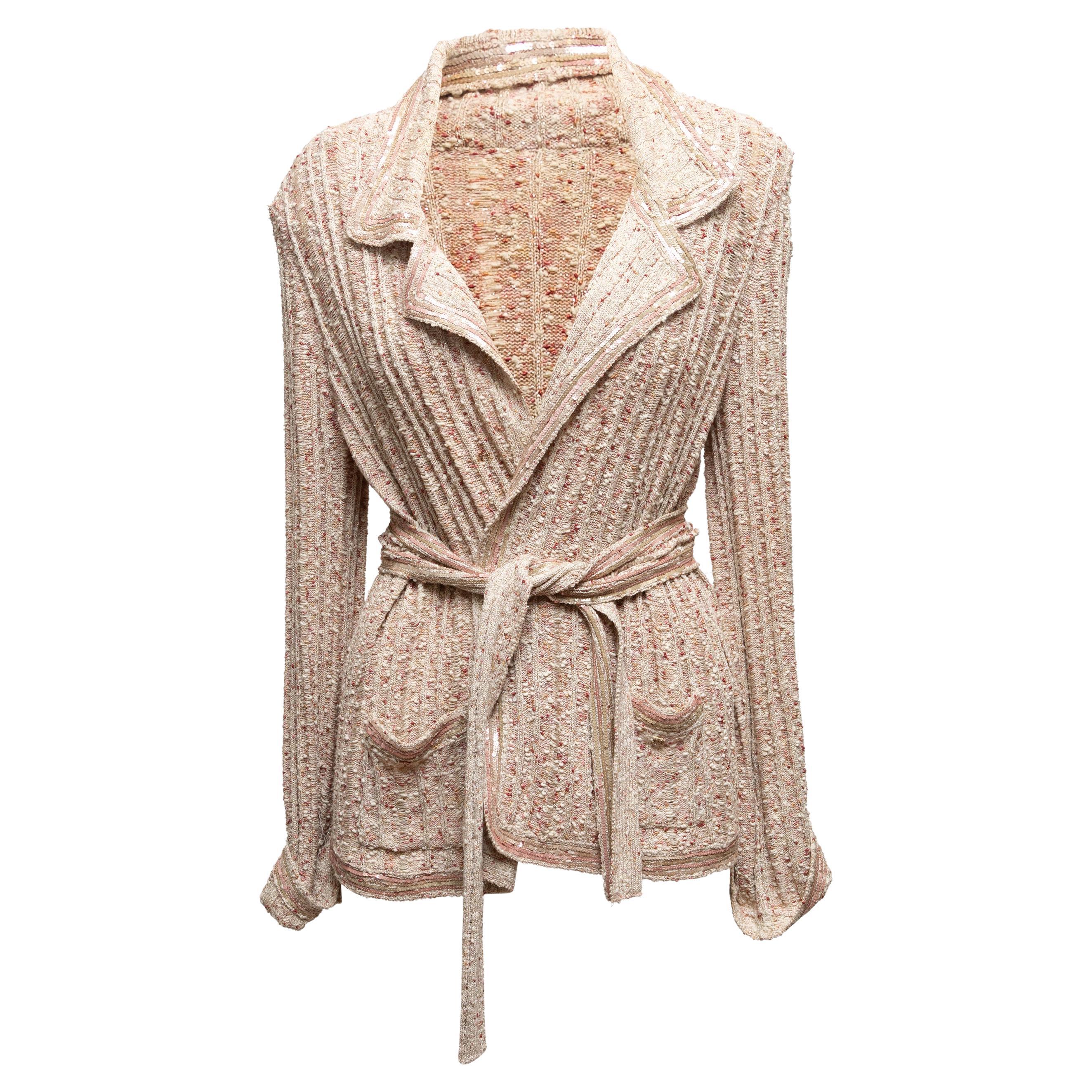 Beige Chanel Spring/Summer 2006 Knit Jacket Size FR 48 For Sale