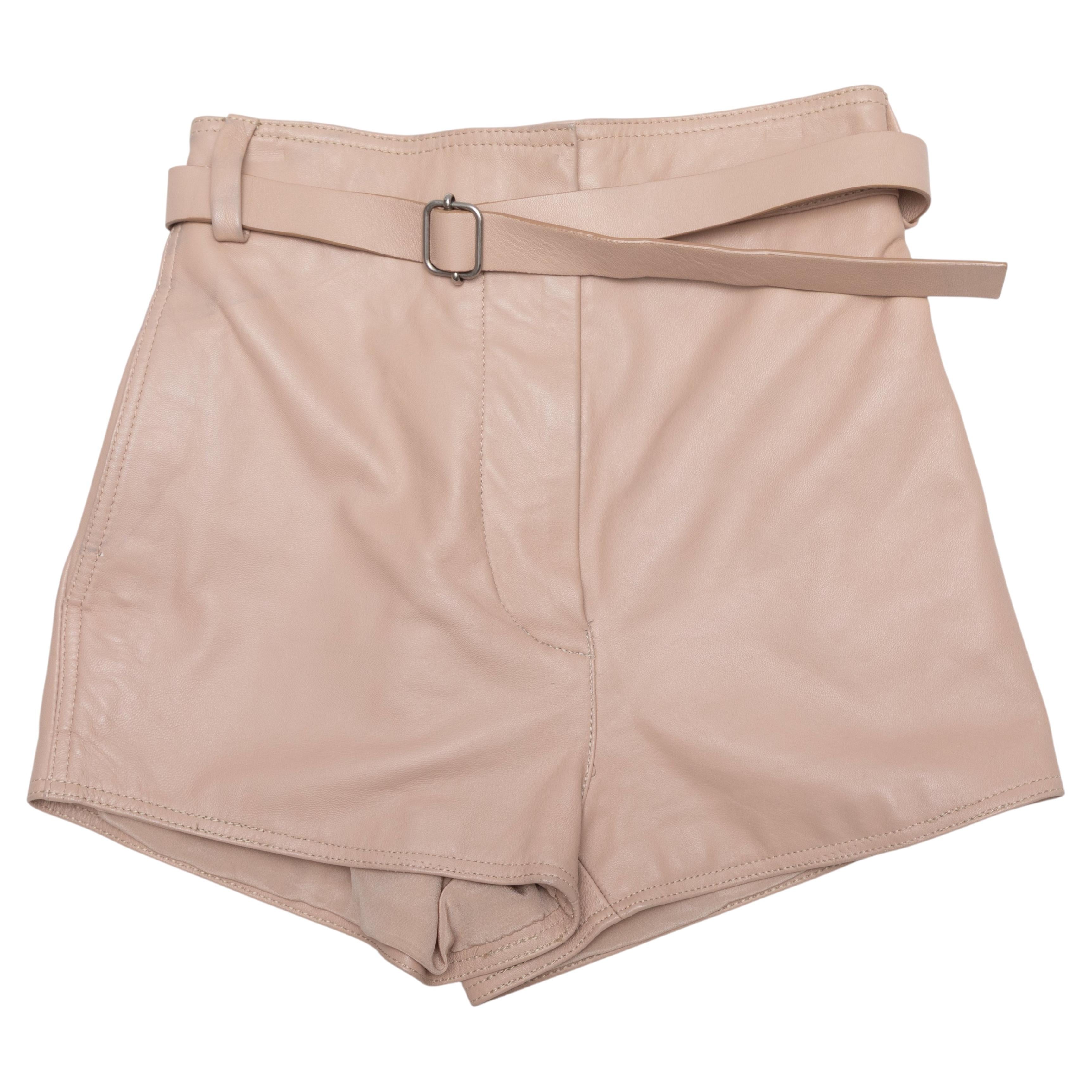 Beige Christian Dior Belted Leather Shorts Size FR 36 For Sale