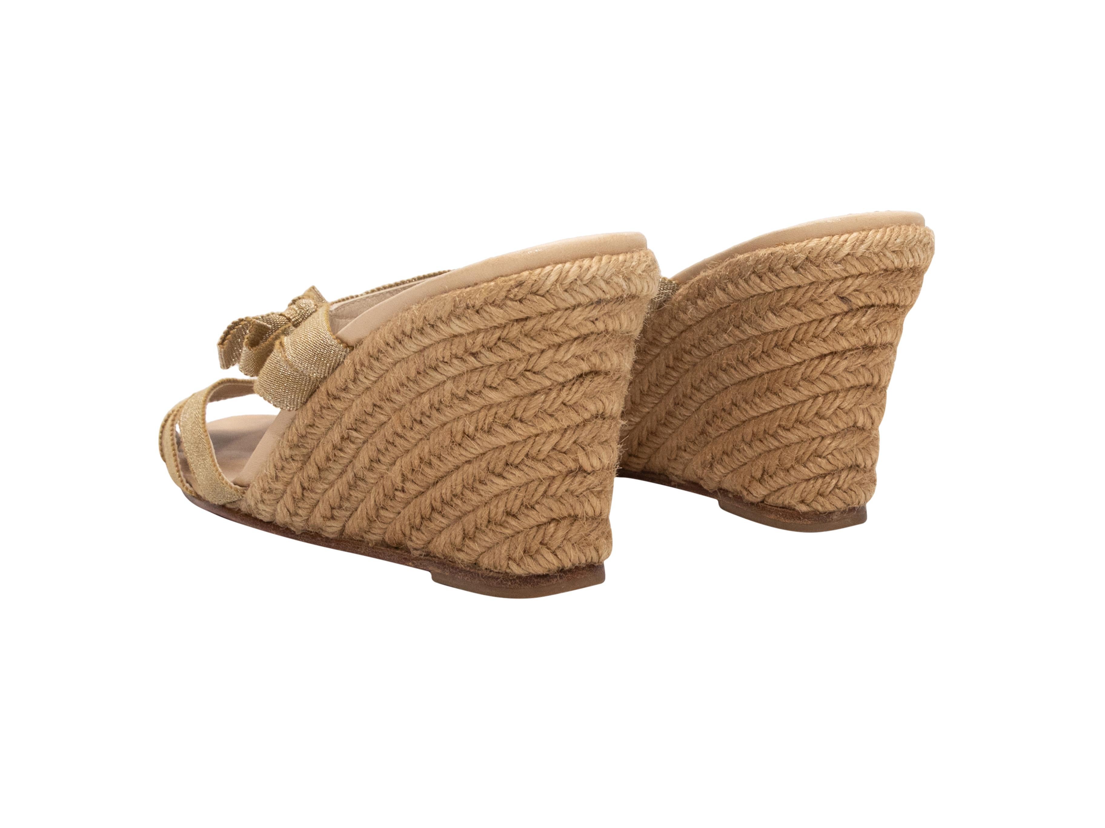 Women's Beige Christian Loubotin Grosgrain & Jute Espadrille Sandals Size 40 For Sale