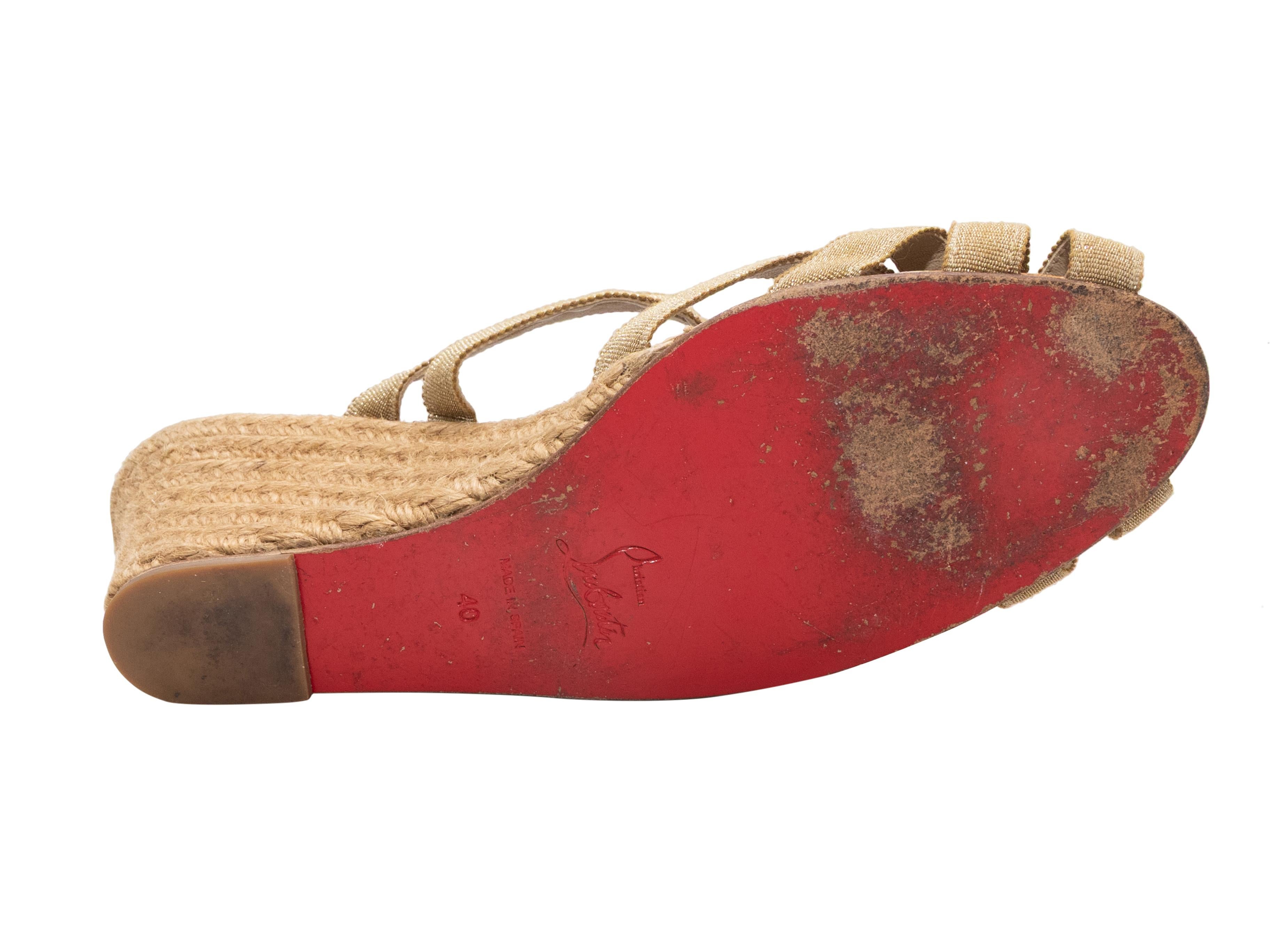 Beige Christian Loubotin Grosgrain & Jute Espadrille Sandals Size 40 For Sale 1