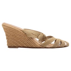 Beige Christian Loubotin Grosgrain & Jute Espadrille Sandals Size 40