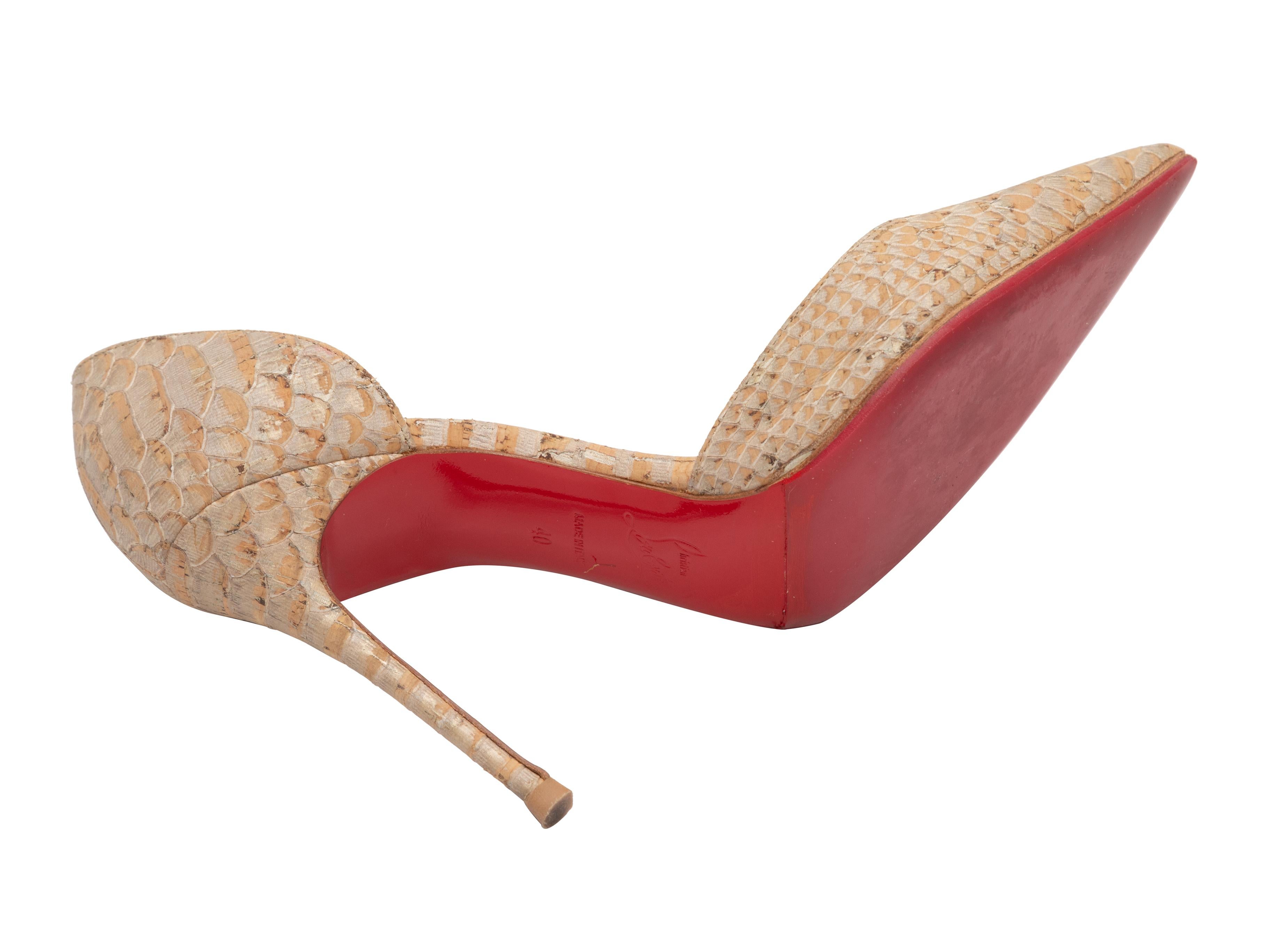 Beige Christian Louboutin Python Pointed-Toe Pumps In Good Condition For Sale In New York, NY