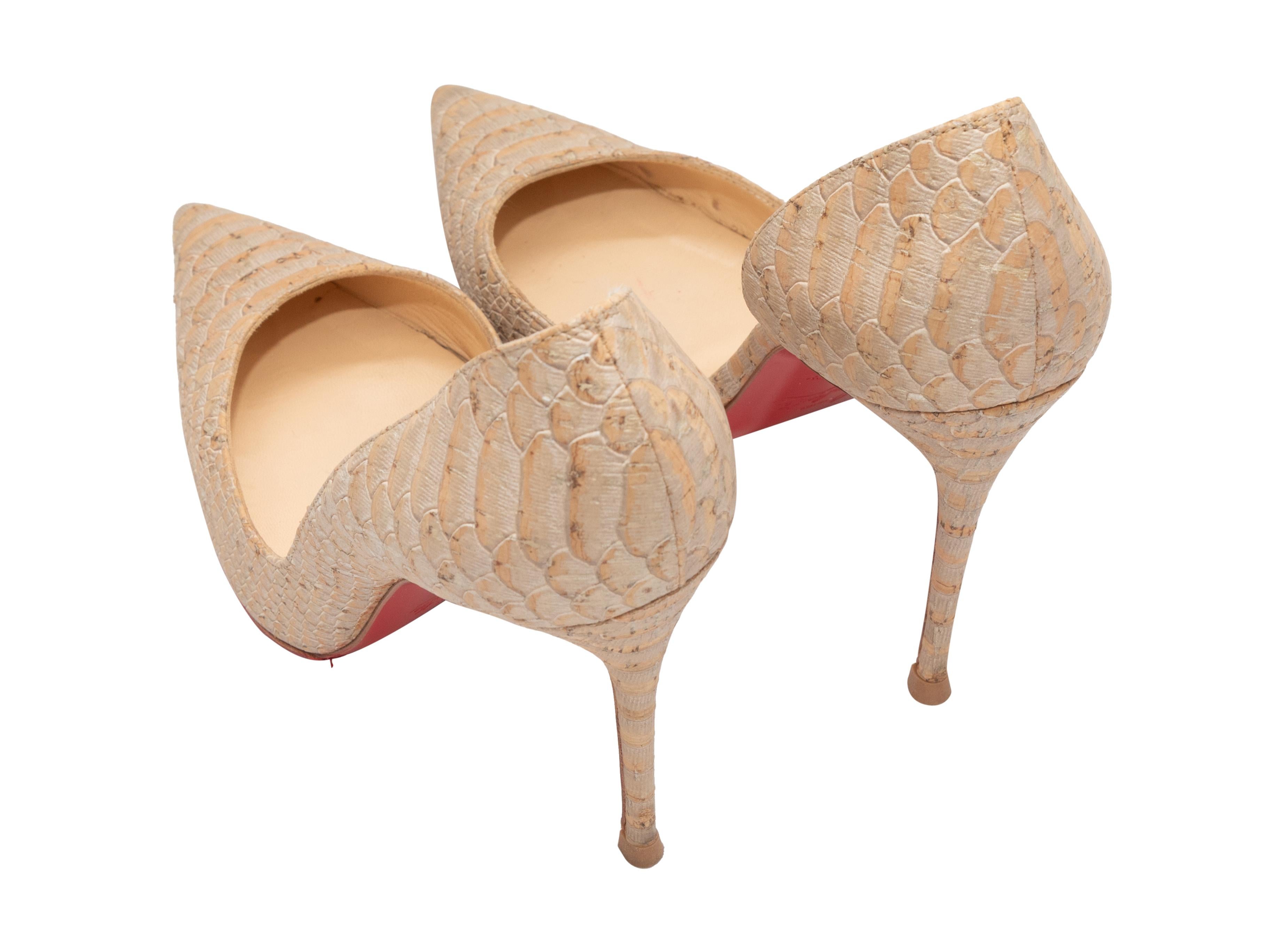 Women's Beige Christian Louboutin Python Pointed-Toe Pumps For Sale