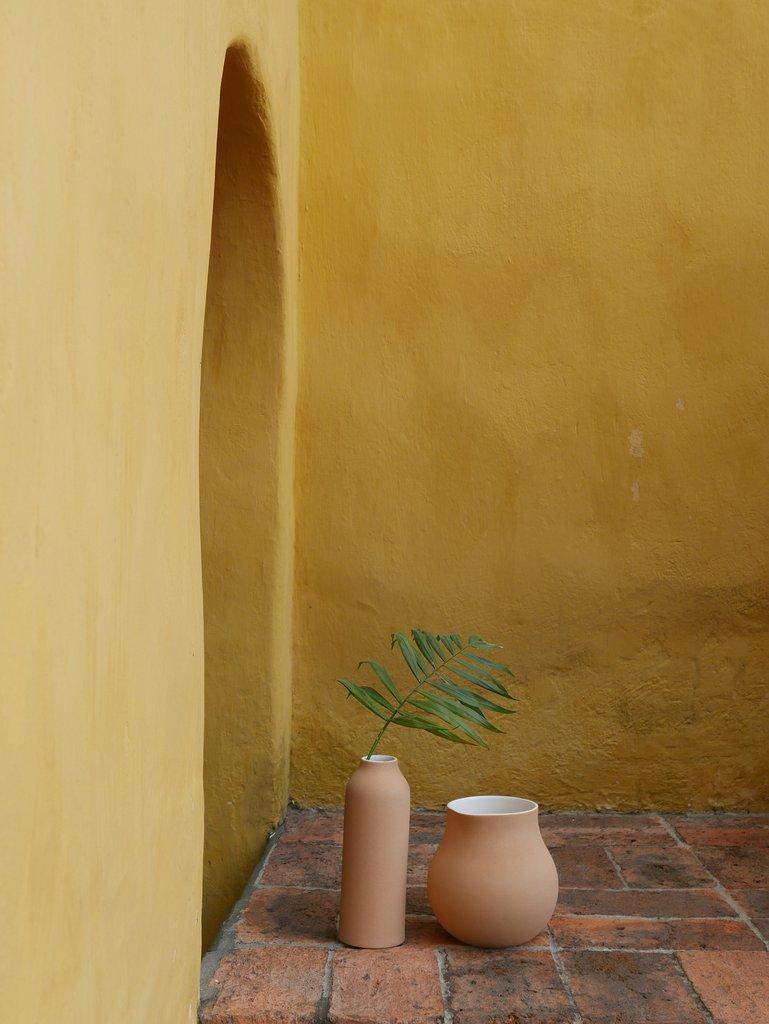 Mexican Beige Clay and Stoneware Vessel, Tall, in Stock