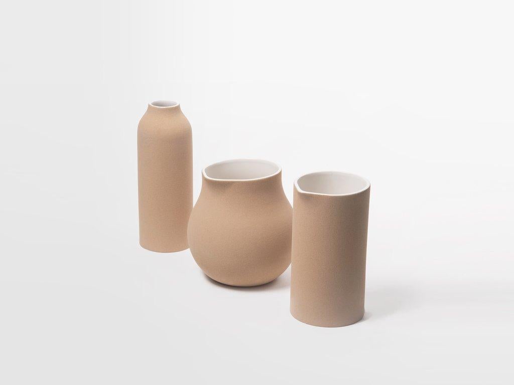 Hand-Crafted Beige Clay and Stoneware Vessel, Tall, in Stock