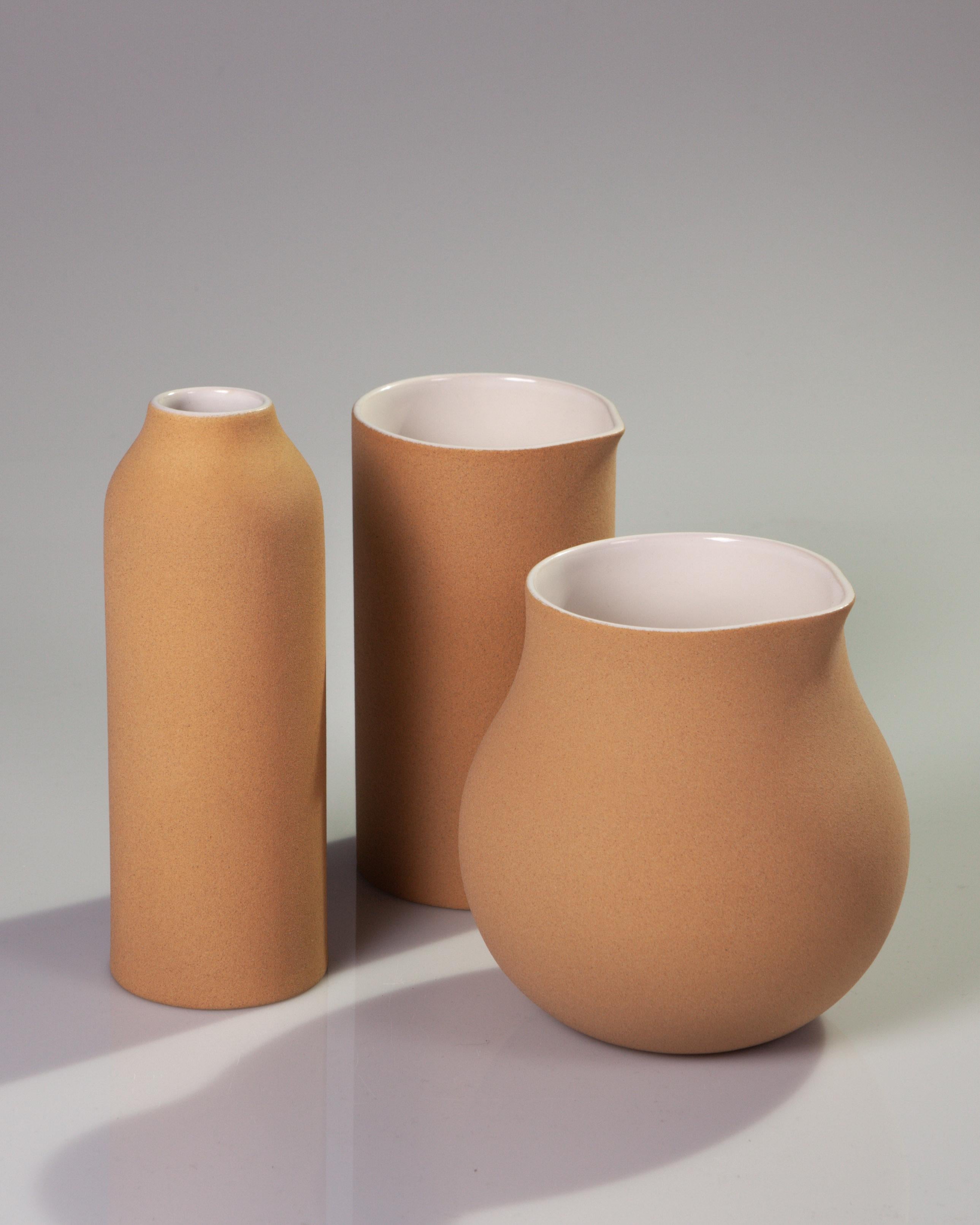 Organic Modern Beige Clay and Stoneware Vessel, Tall, in Stock