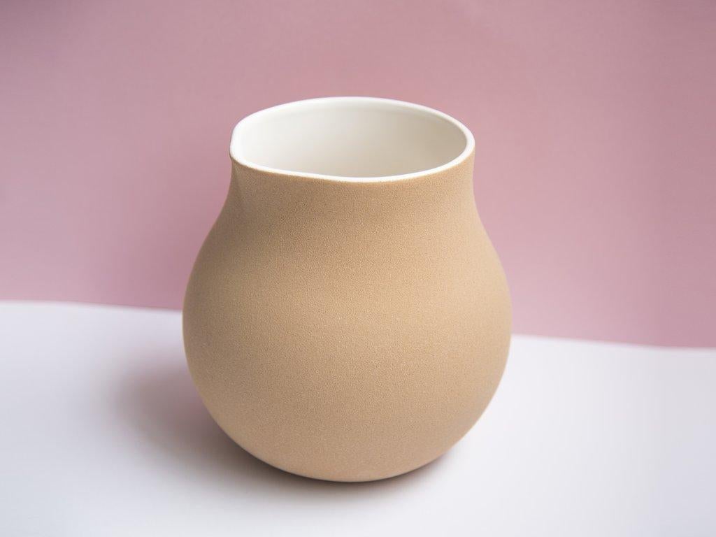 Contemporary Beige Clay and Stoneware Vessel, Tall, in Stock