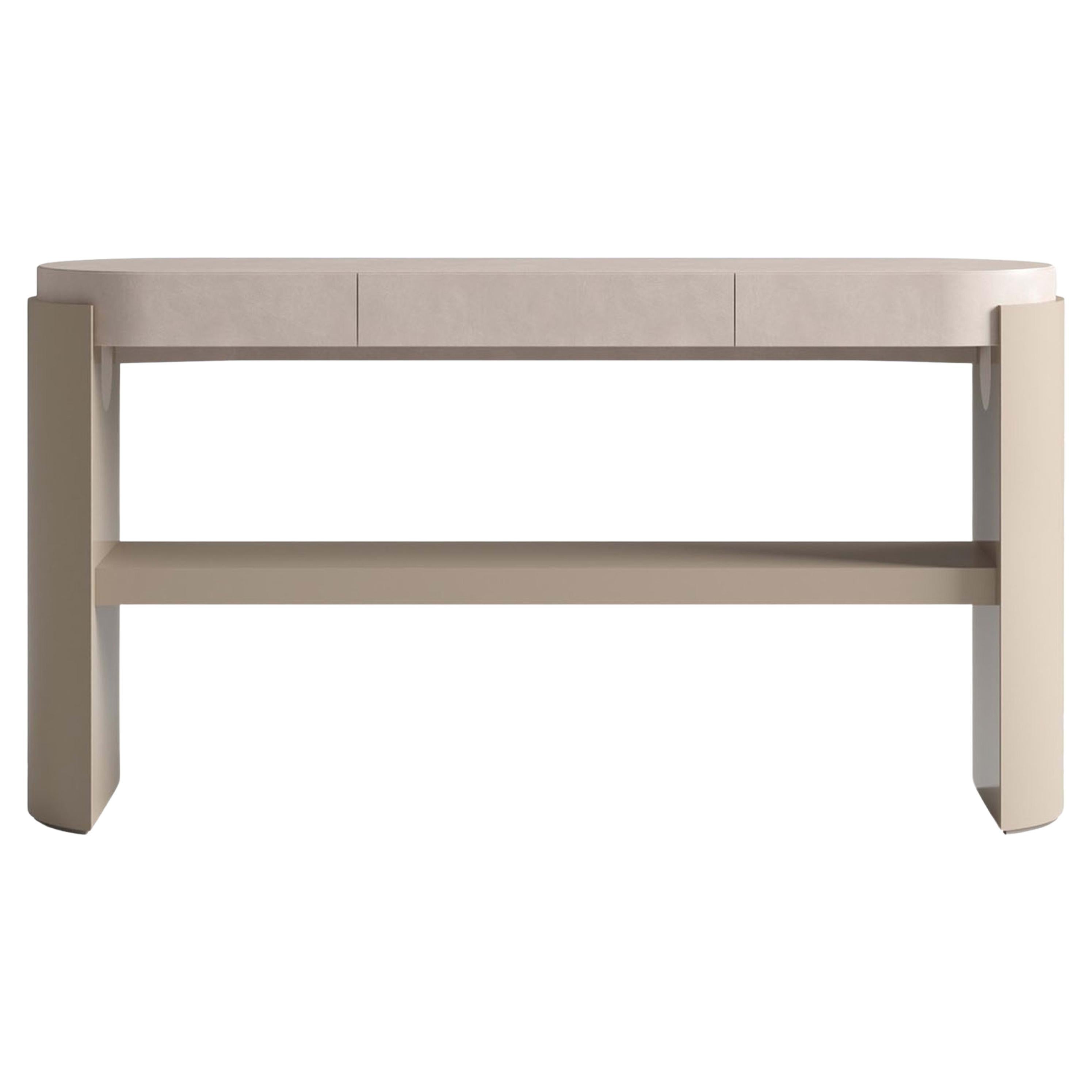 Beige Console With Leather Top For Sale