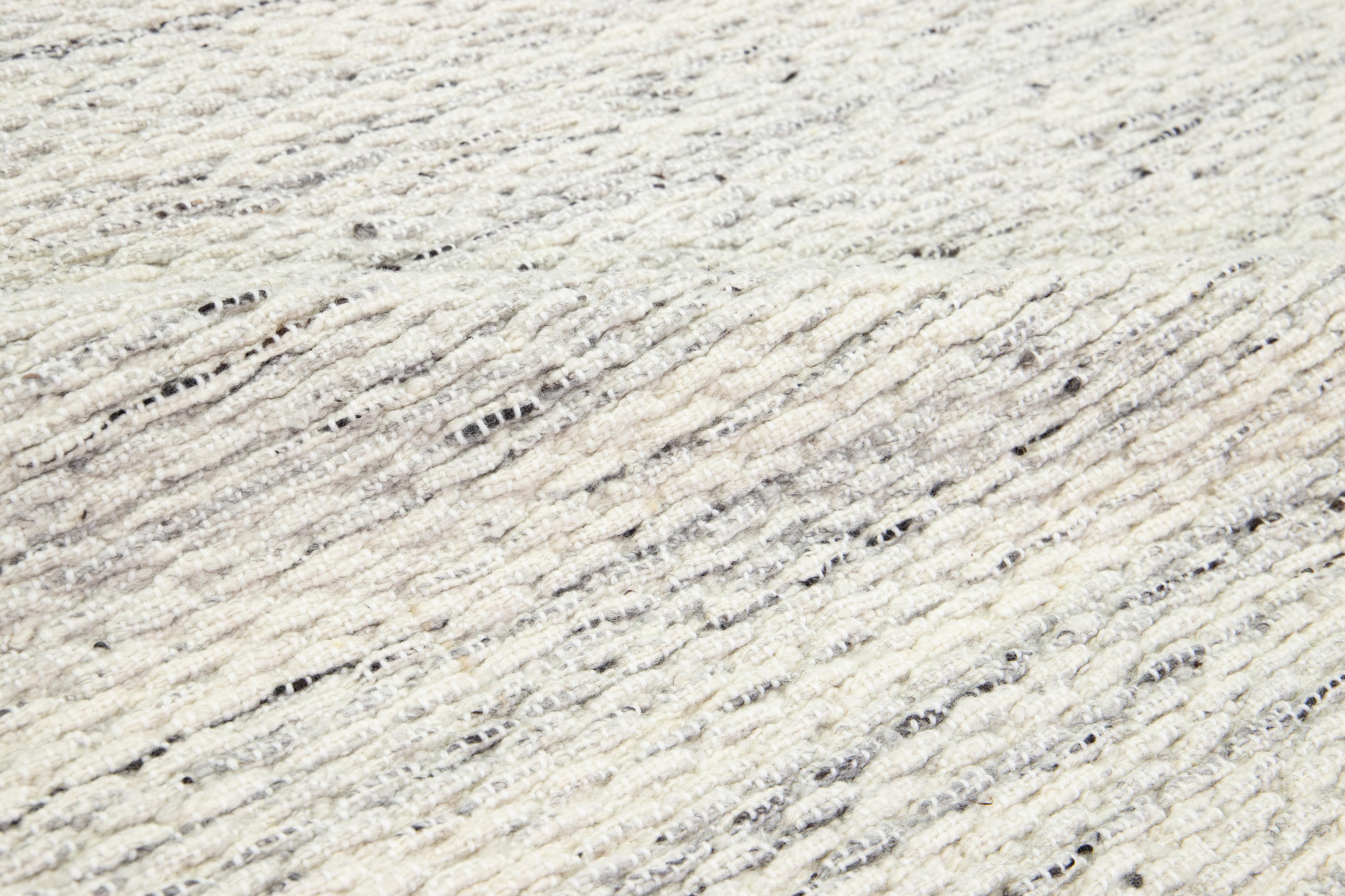 Beige Contemporary Felted Handmade Wool Rug by Apadana For Sale 4