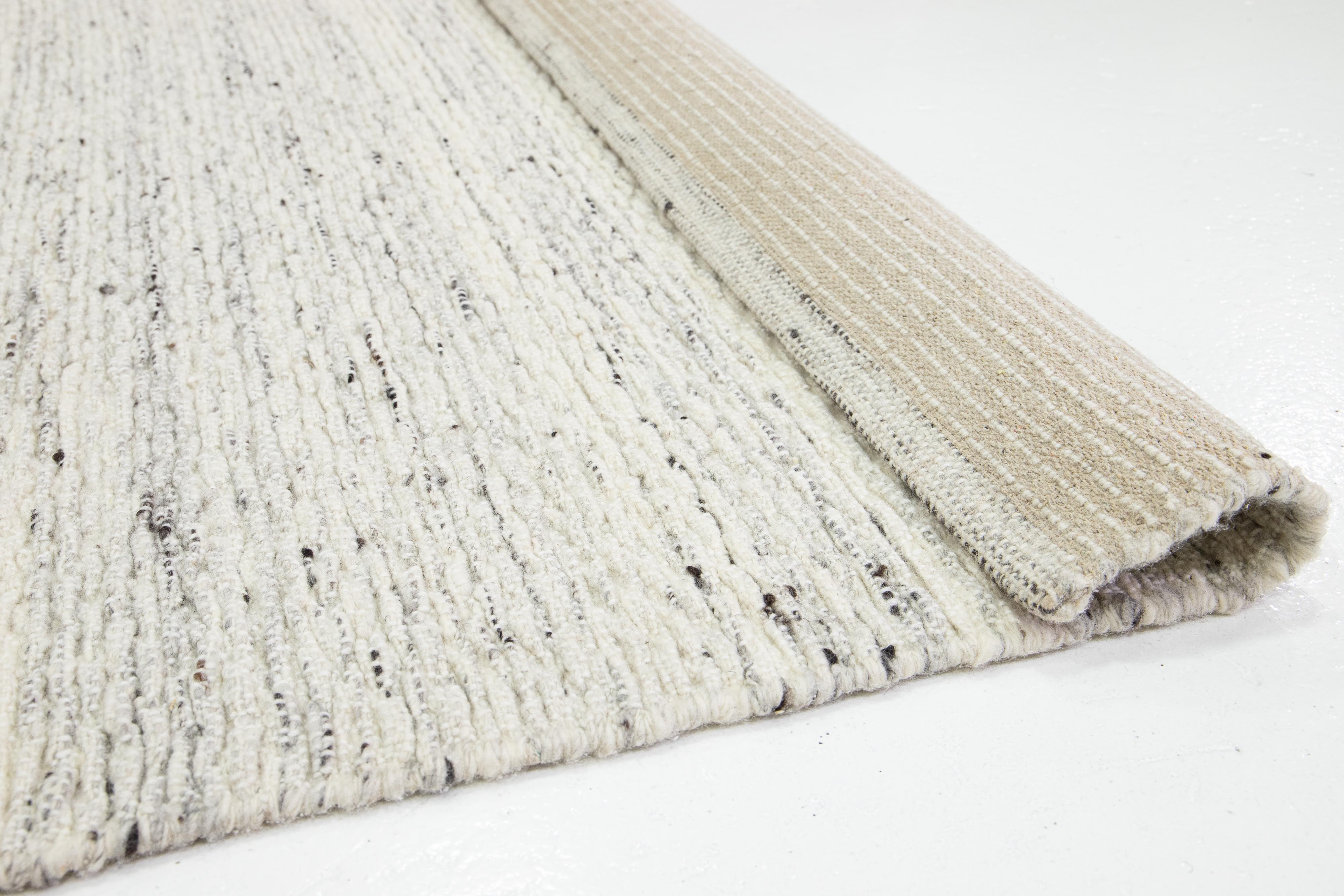 Modern Beige Contemporary Felted Handmade Wool Rug by Apadana For Sale