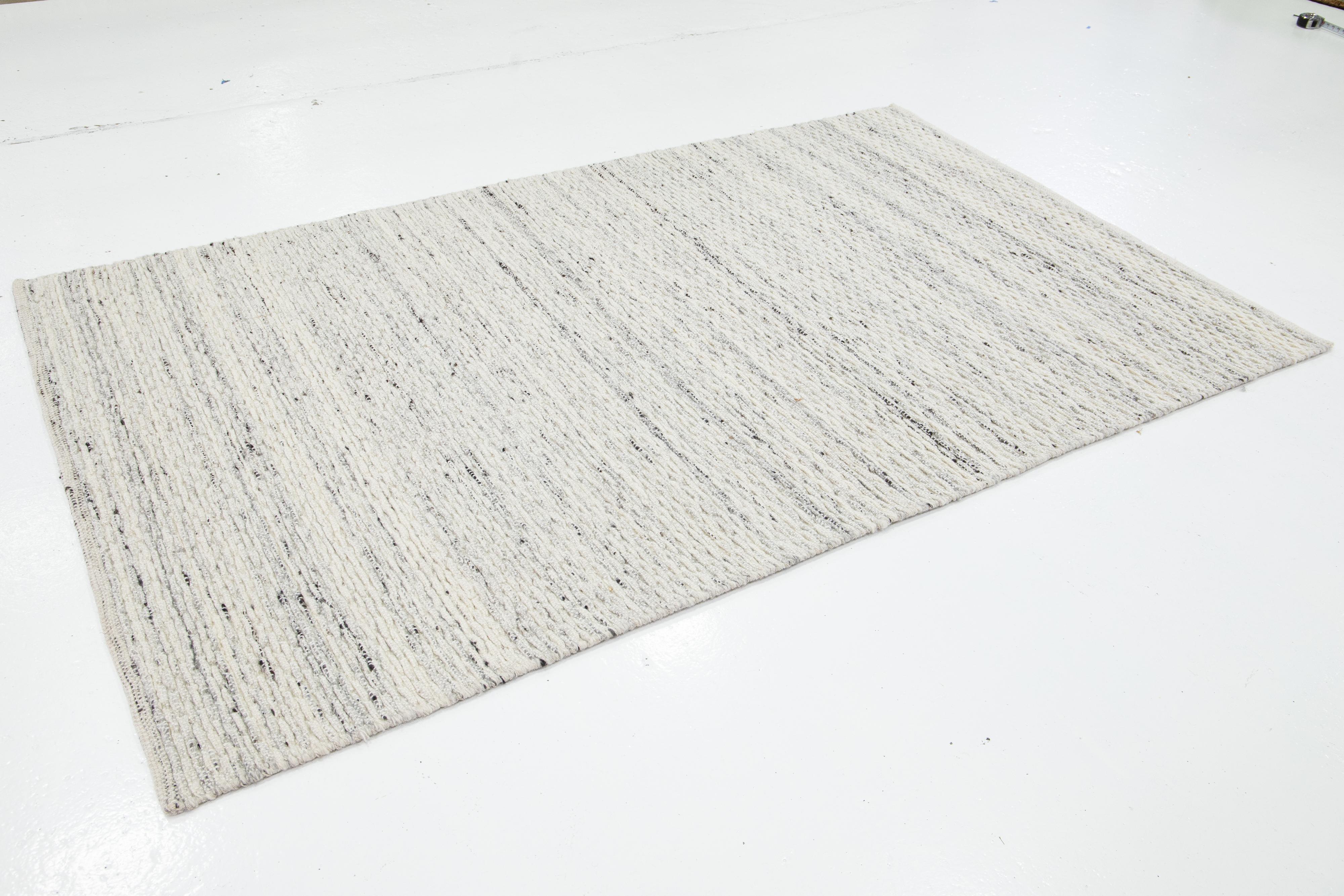 Hand-Woven Beige Contemporary Felted Handmade Wool Rug by Apadana For Sale