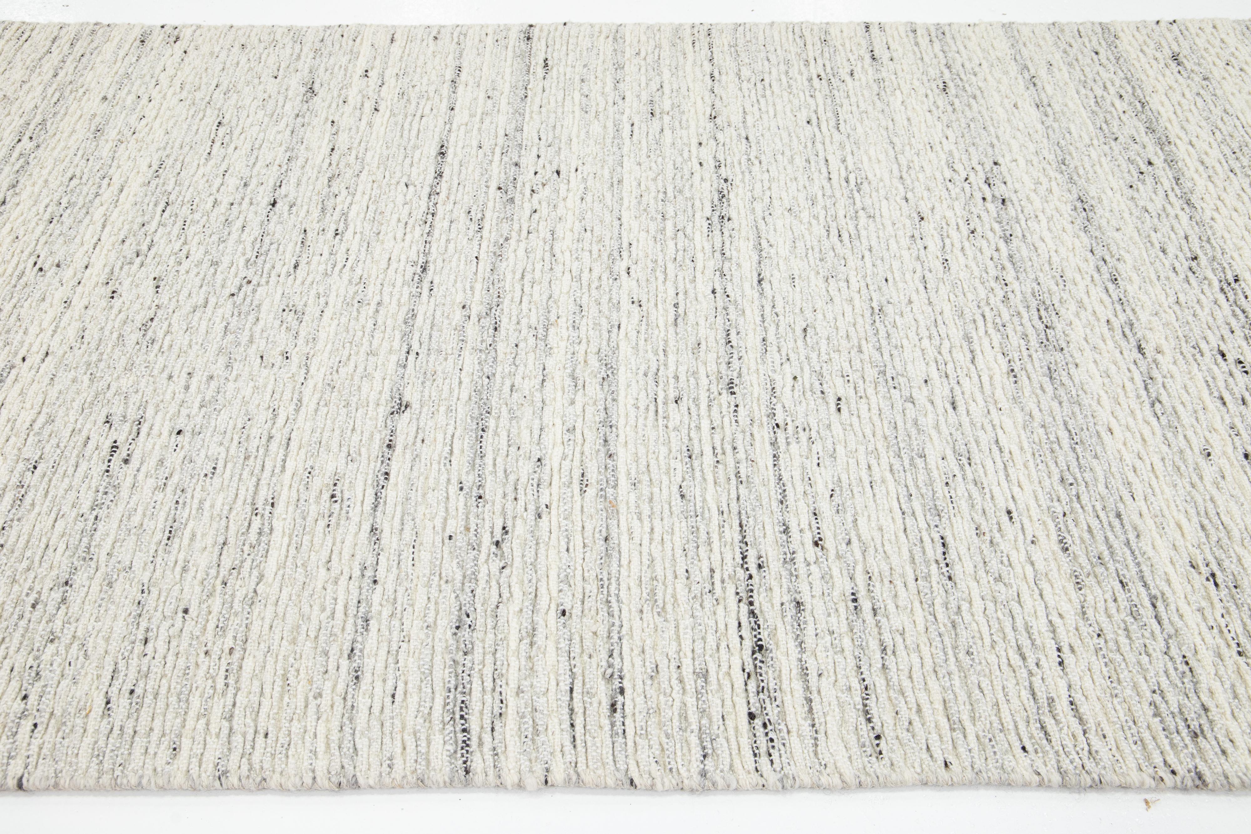Beige Contemporary Felted Handmade Wool Rug by Apadana In New Condition For Sale In Norwalk, CT