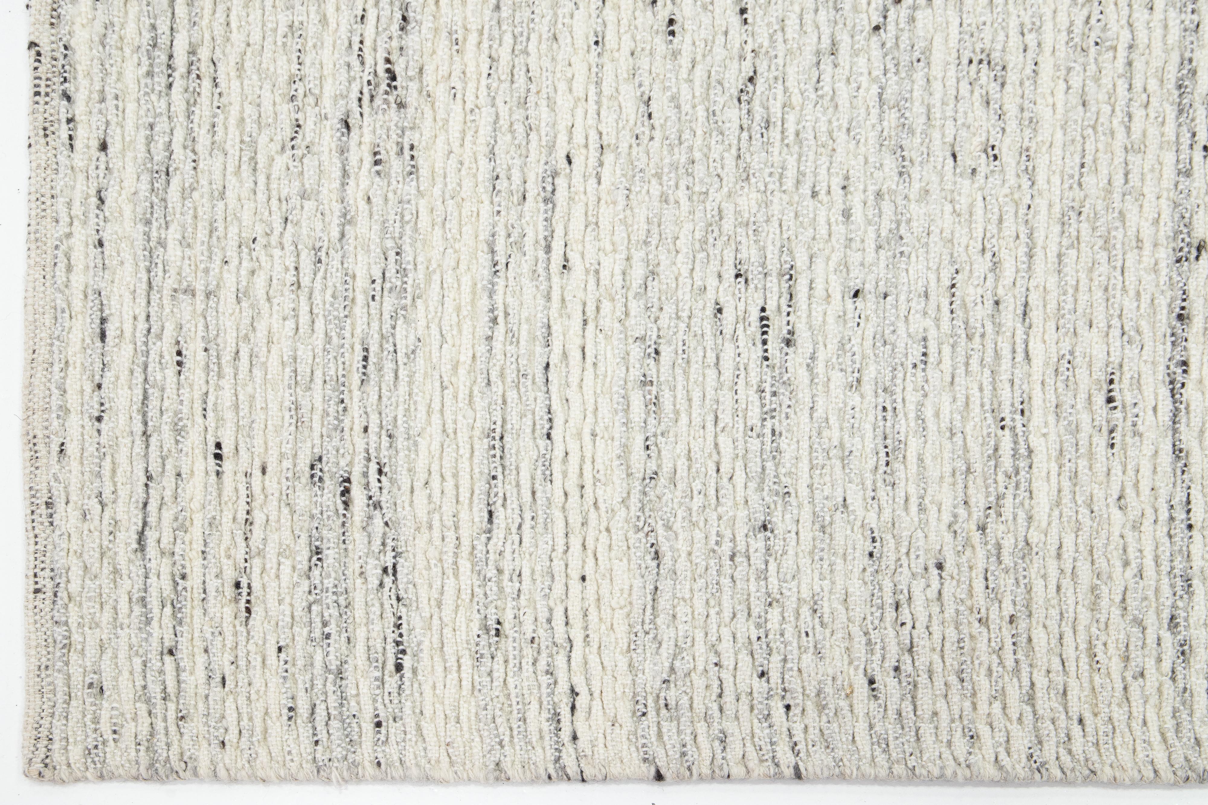 Beige Contemporary Felted Handmade Wool Rug by Apadana For Sale 1