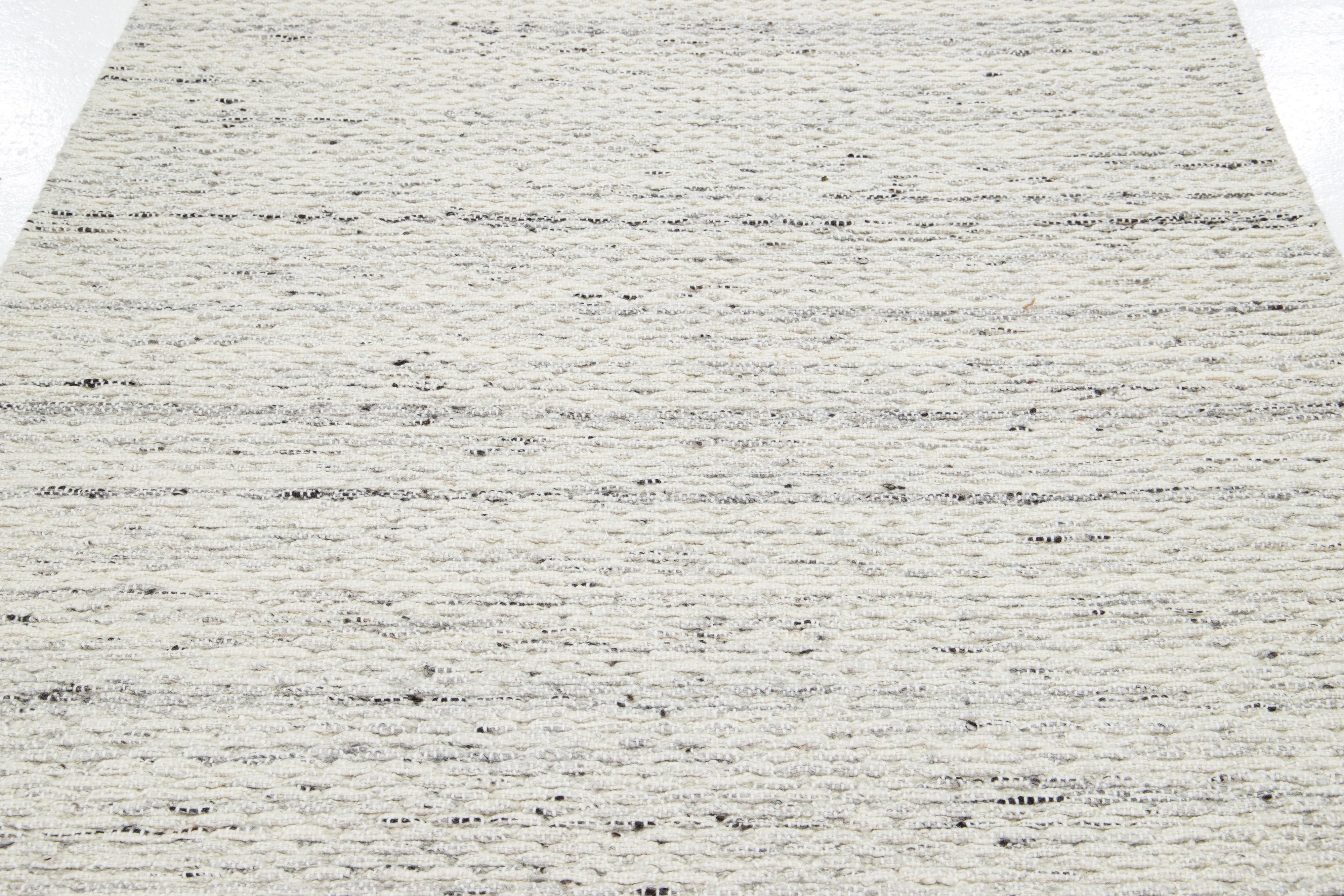 Beige Contemporary Felted Handmade Wool Rug by Apadana For Sale 2