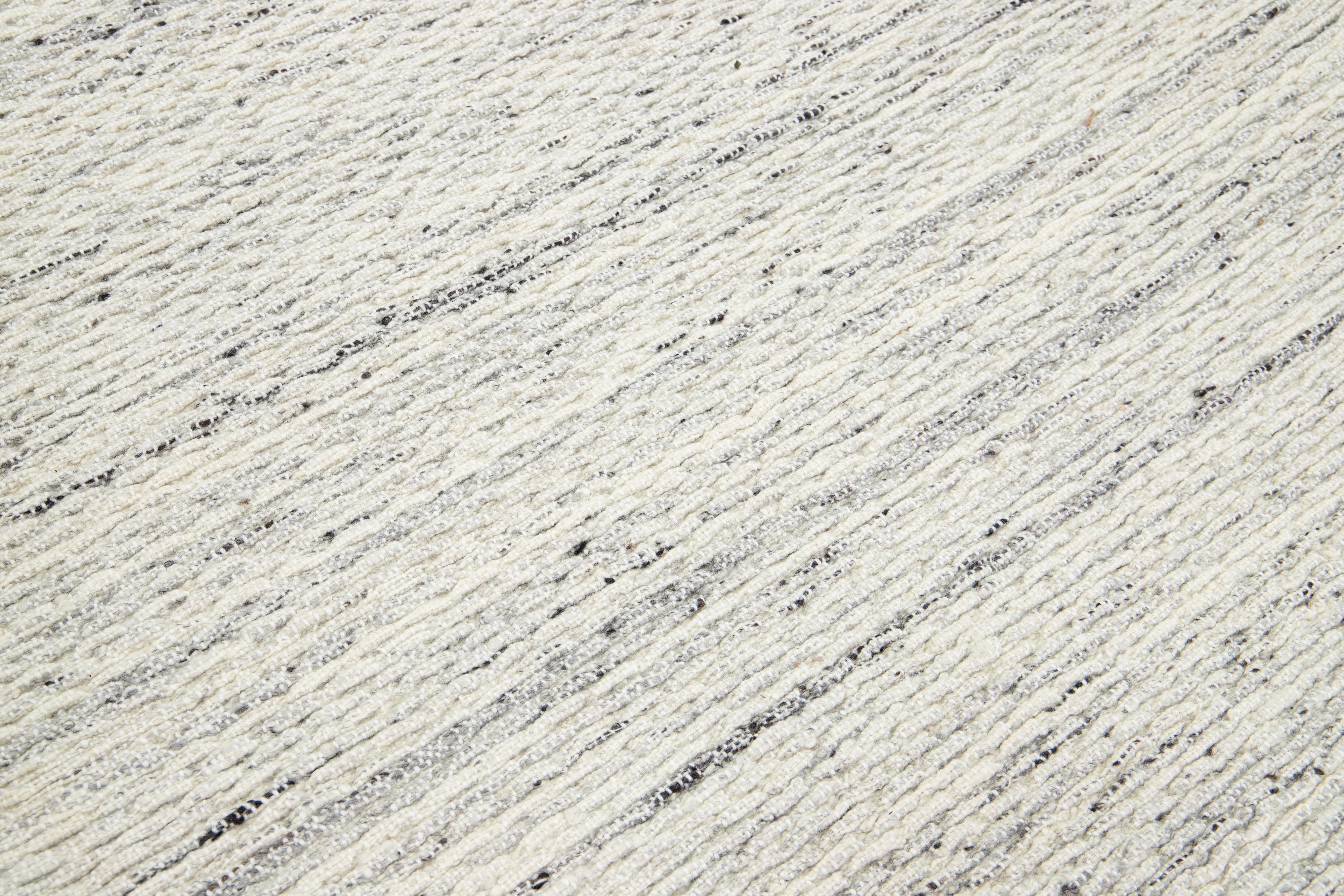 Beige Contemporary Felted Handmade Wool Rug by Apadana For Sale 3