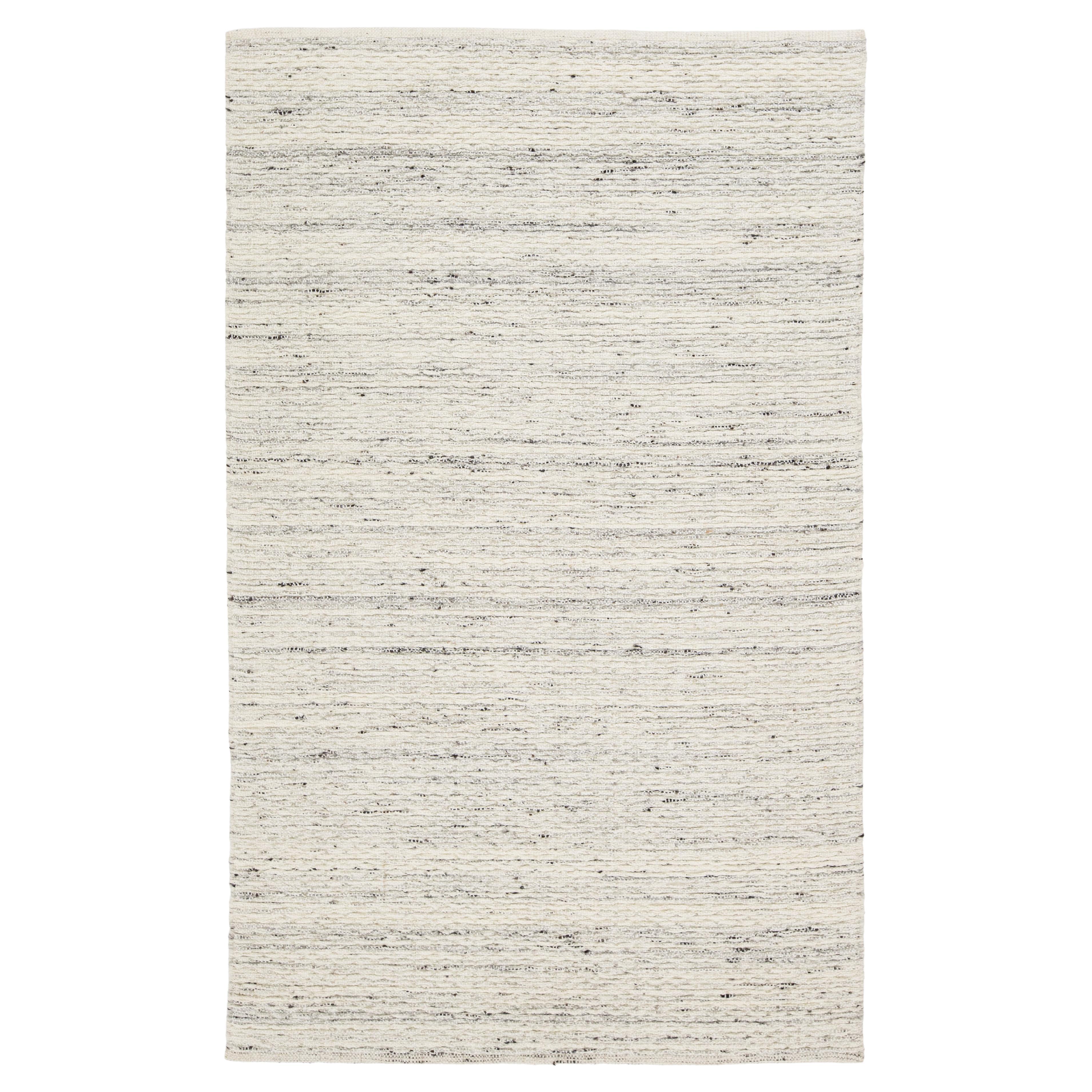 Beige Contemporary Felted Handmade Wool Rug by Apadana