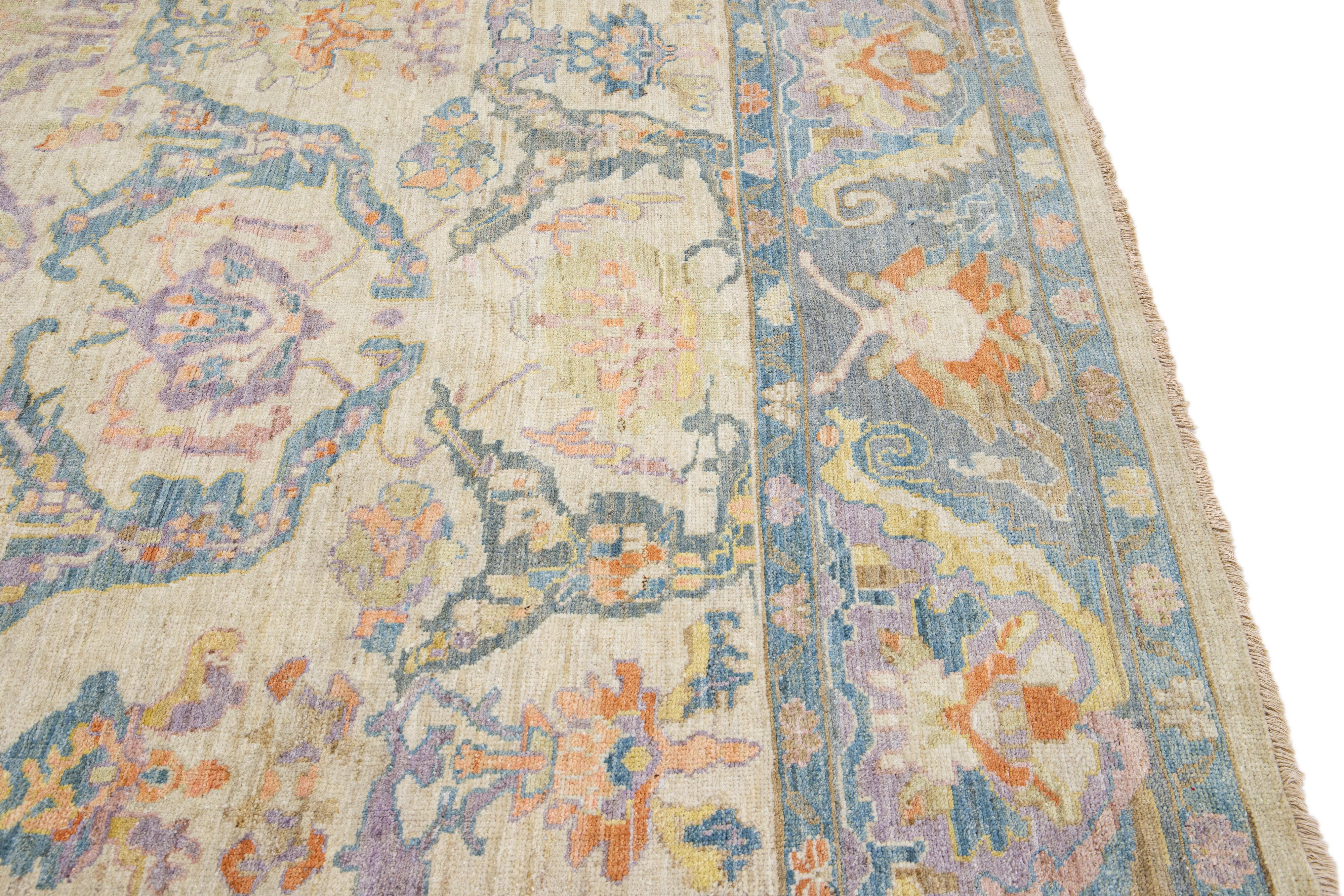 Beige Contemporary Sultanabad Handmade Floral Pattern Wool Rug im Angebot 1