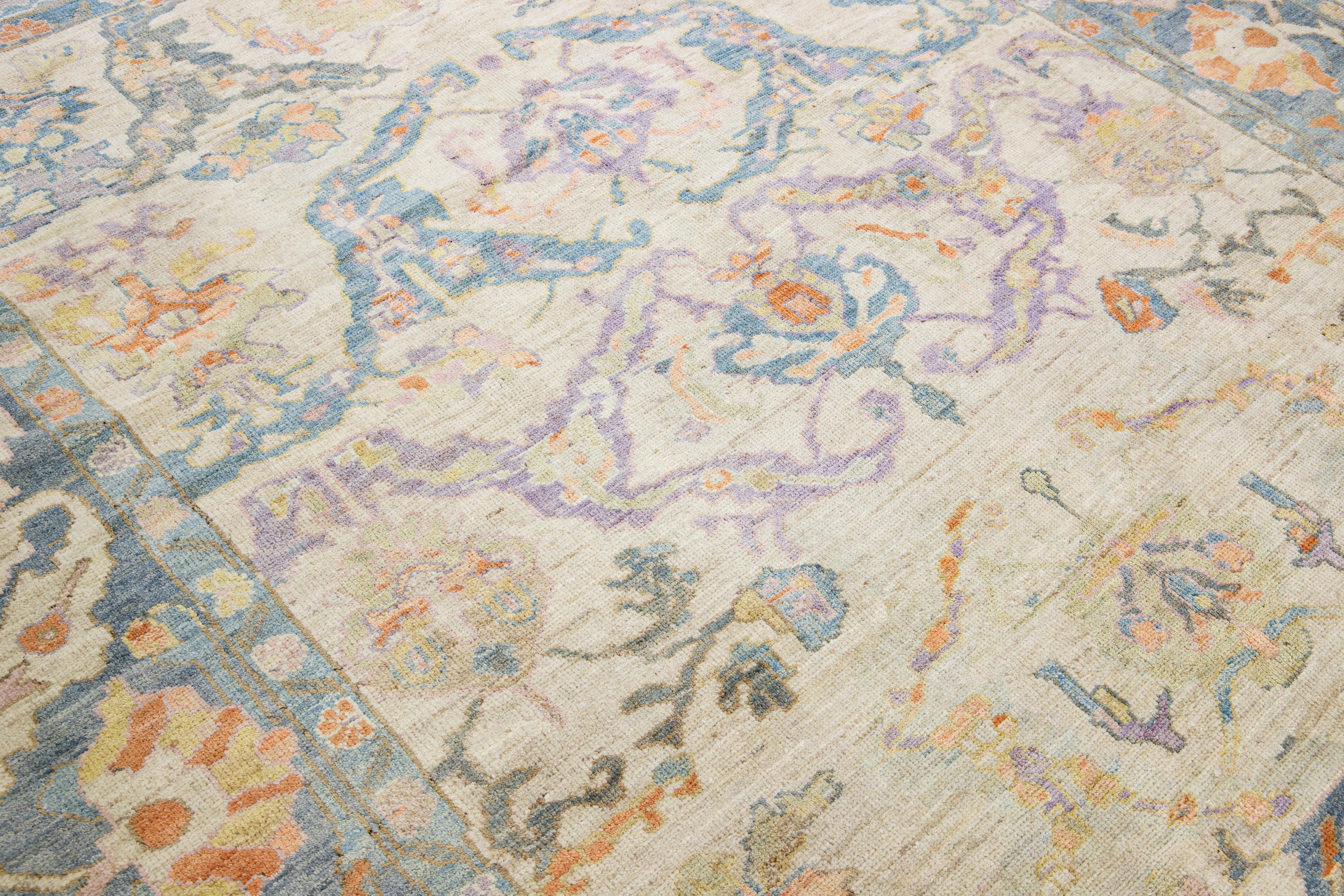 Beige Contemporary Sultanabad Handmade Floral Pattern Wool Rug im Angebot 2