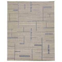 Tappeto beige contemporaneo in lana e viscosa fatto a mano