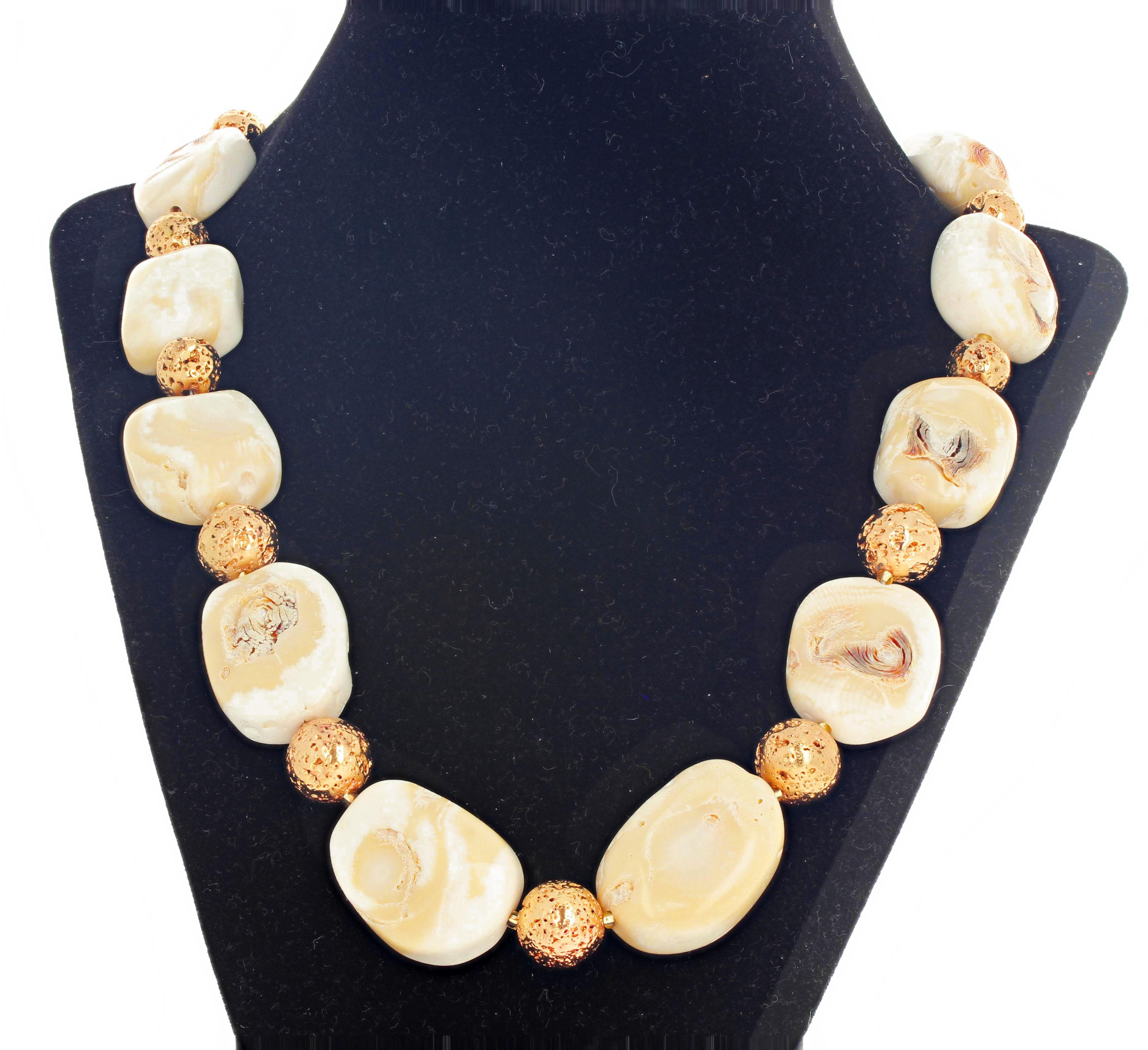 AJD Beautiful 21" Beige & Cream Natural Real Coral & Goldy Rondels Necklace