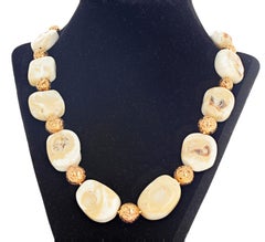 Retro AJD Beautiful 21" Beige & Cream Natural Real Coral & Goldy Rondels Necklace