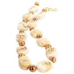 AJD Beautiful 21" Beige & Cream Natural Real Coral & Goldy Rondels Necklace