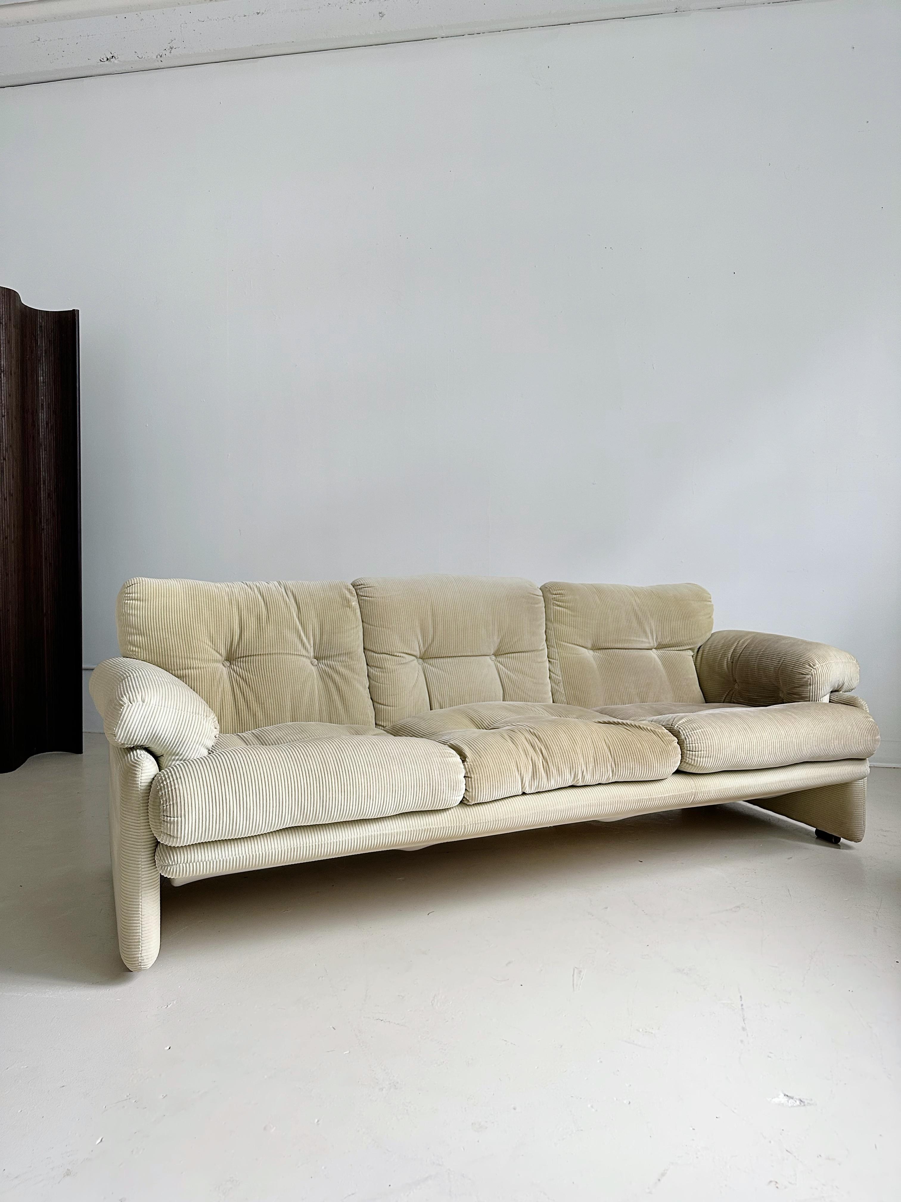 Beige Corduroy 3-Seater Coronado Sofa by Tobia Scarpa for C&B 6