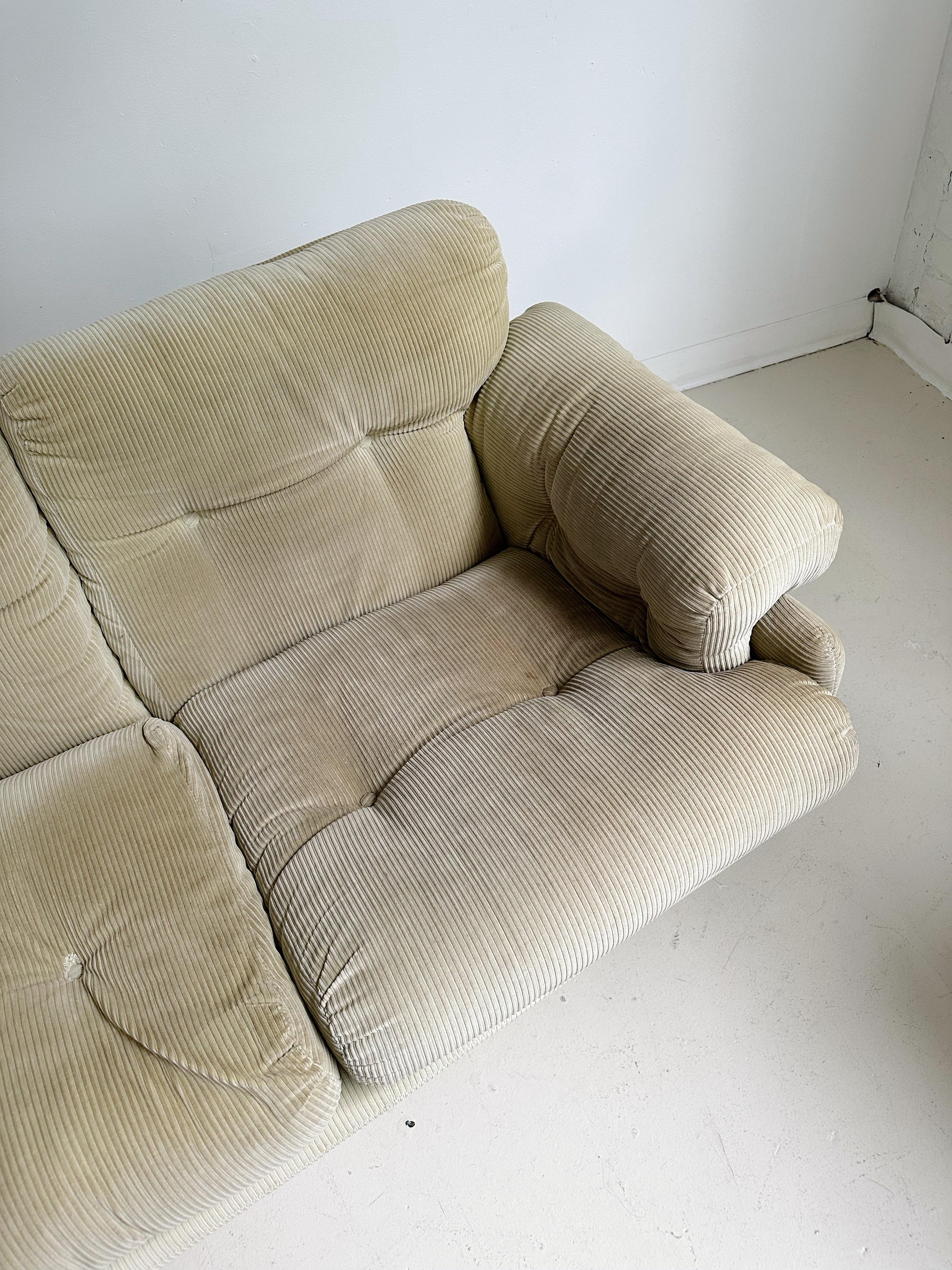 Mid-Century Modern Beige Corduroy 3-Seater Coronado Sofa by Tobia Scarpa for C&B