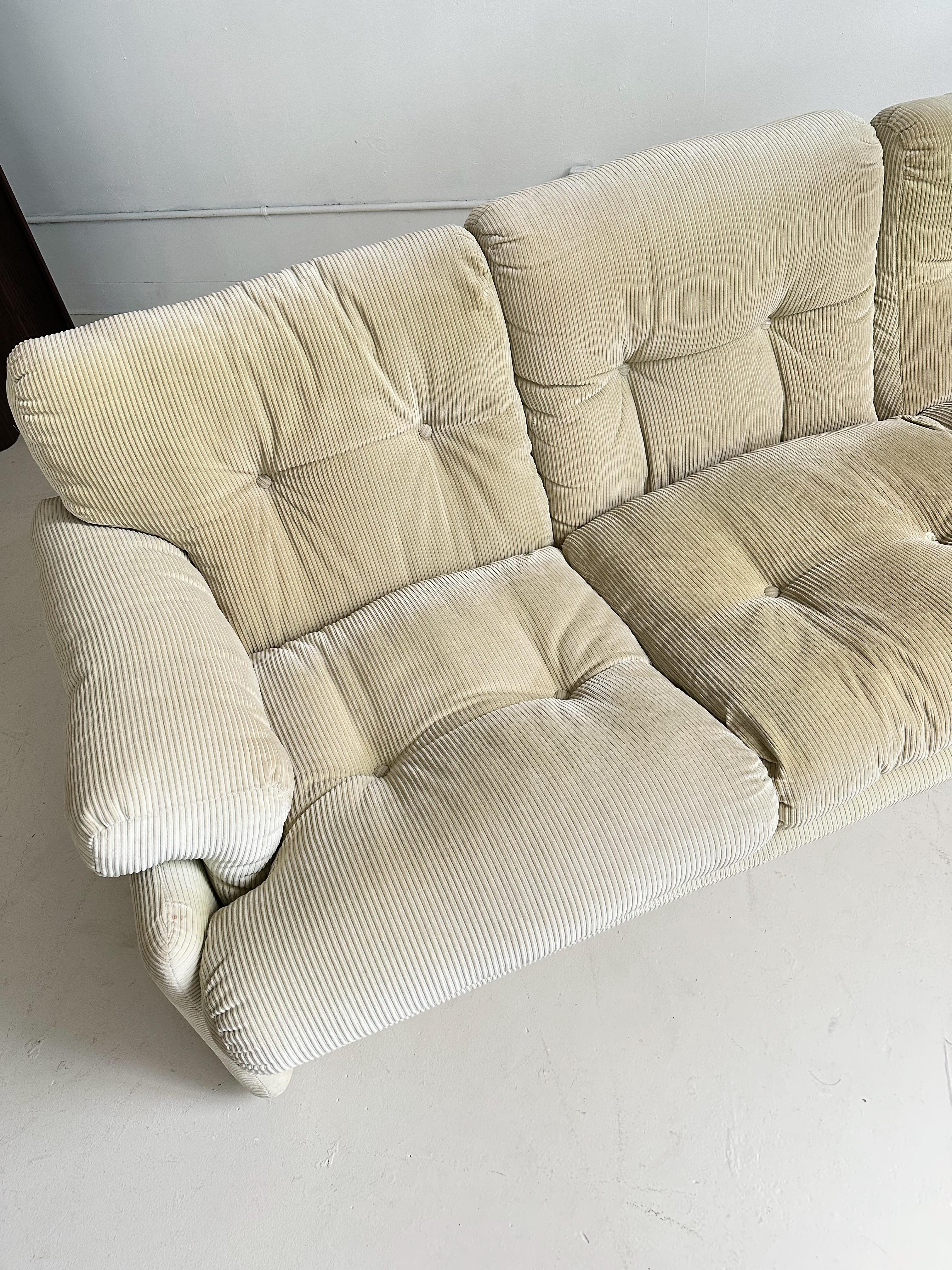 Italian Beige Corduroy 3-Seater Coronado Sofa by Tobia Scarpa for C&B