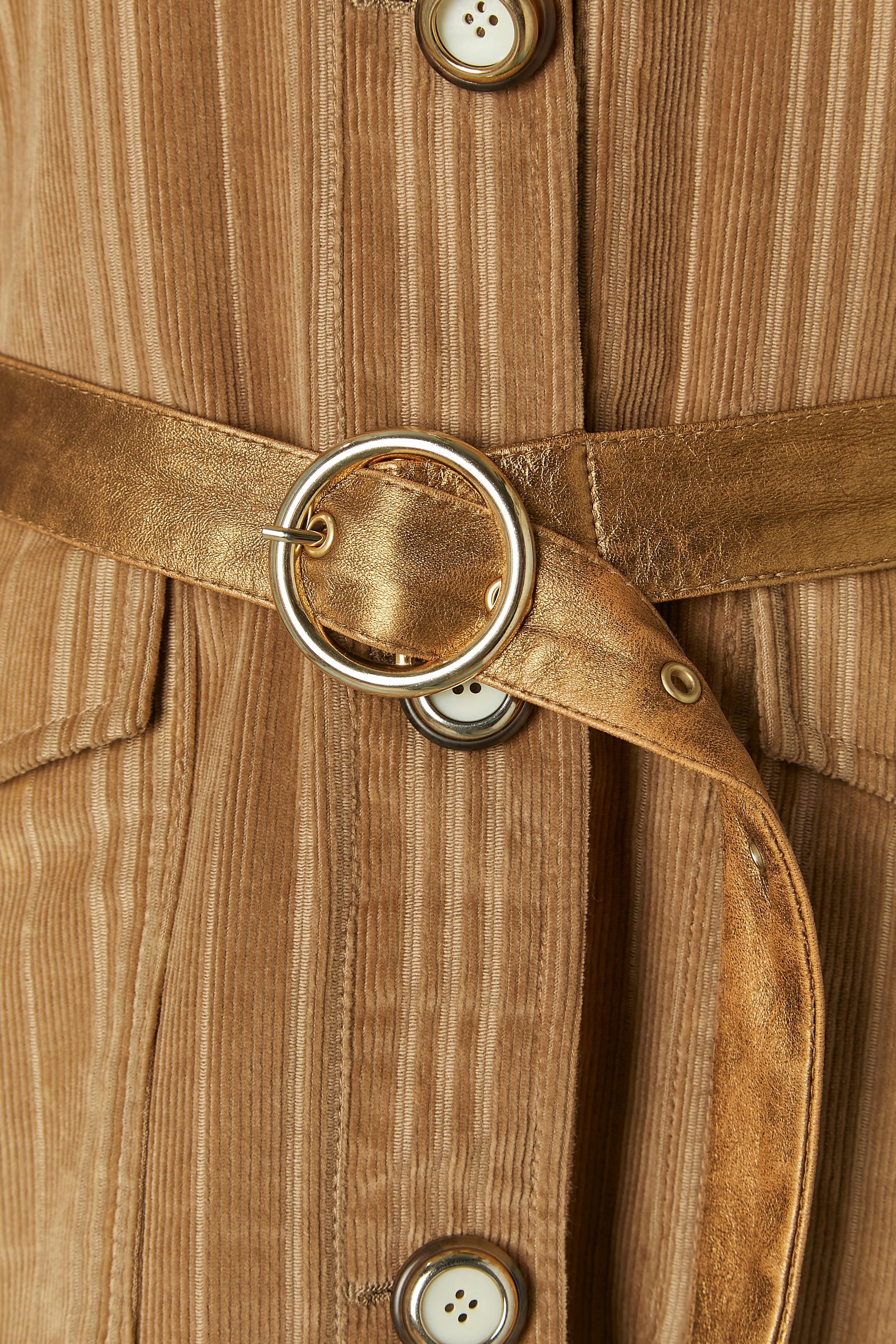Beige Cappotto monopetto imbottito in velluto a coste beige e pelle D&G by DOLCE & GABBANA in vendita