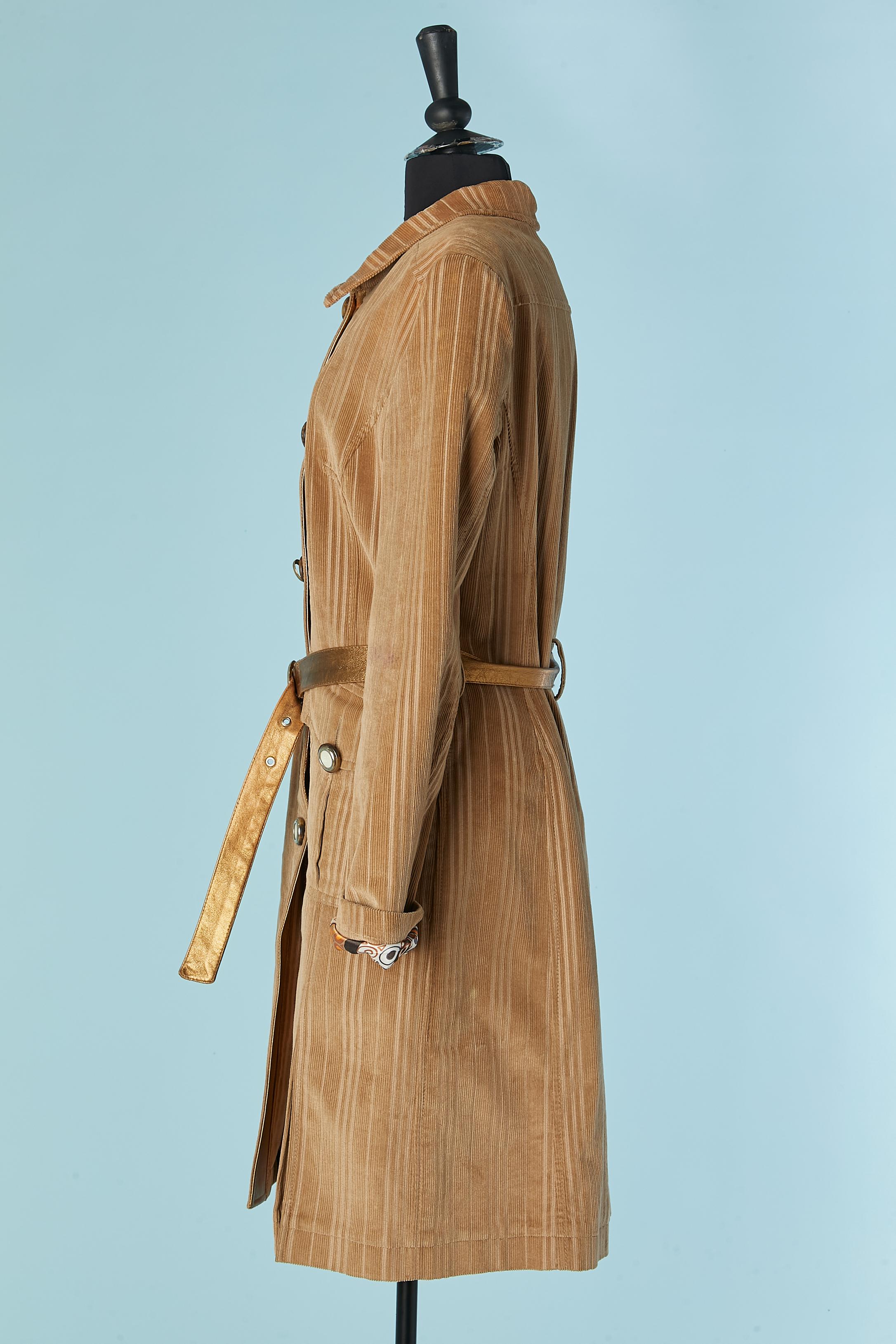 Cappotto monopetto imbottito in velluto a coste beige e pelle D&G by DOLCE & GABBANA in vendita 1