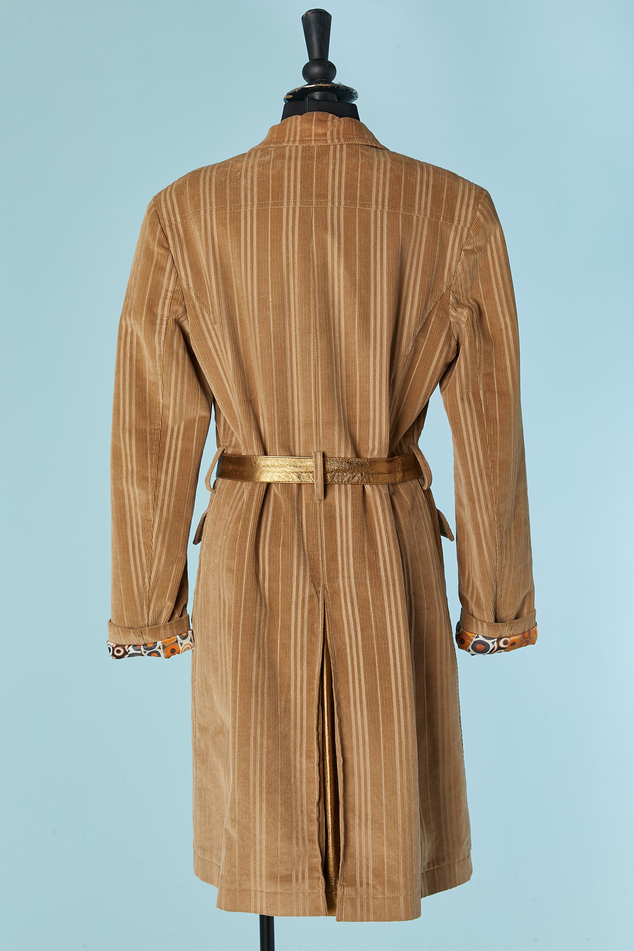 Cappotto monopetto imbottito in velluto a coste beige e pelle D&G by DOLCE & GABBANA in vendita 2