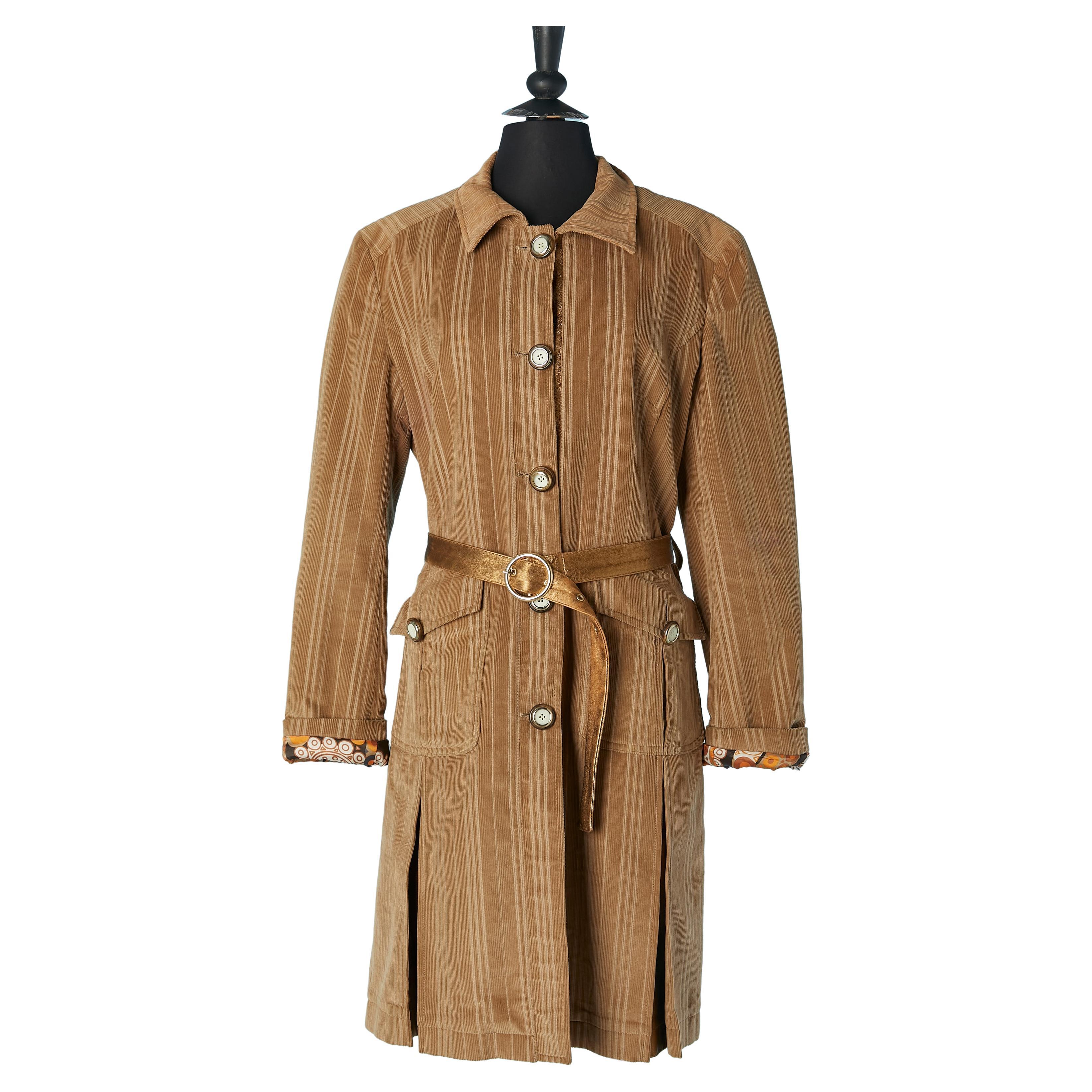 Cappotto monopetto imbottito in velluto a coste beige e pelle D&G by DOLCE & GABBANA